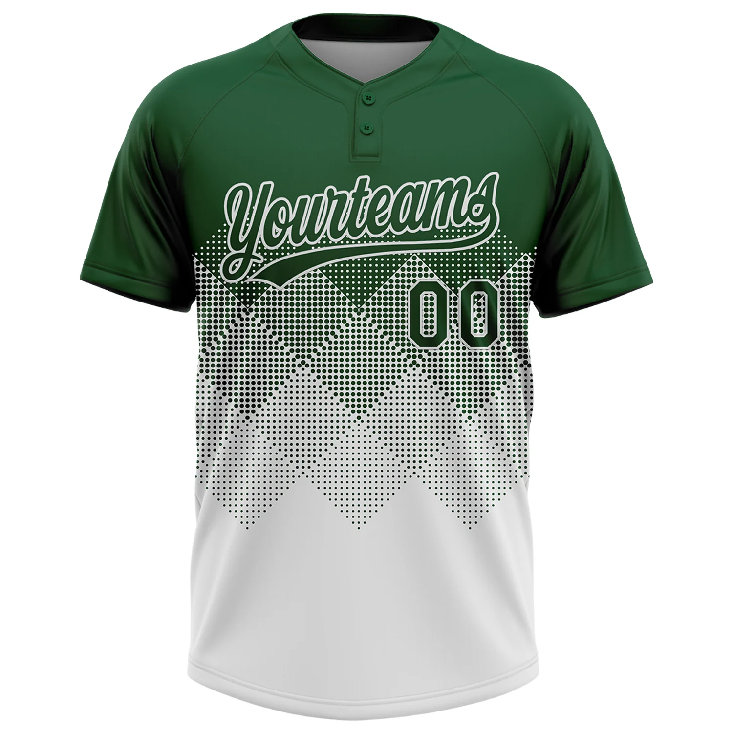 Custom Green White 3D Gradient Square Shape Two-Button Unisex Softball Jersey - Image 2