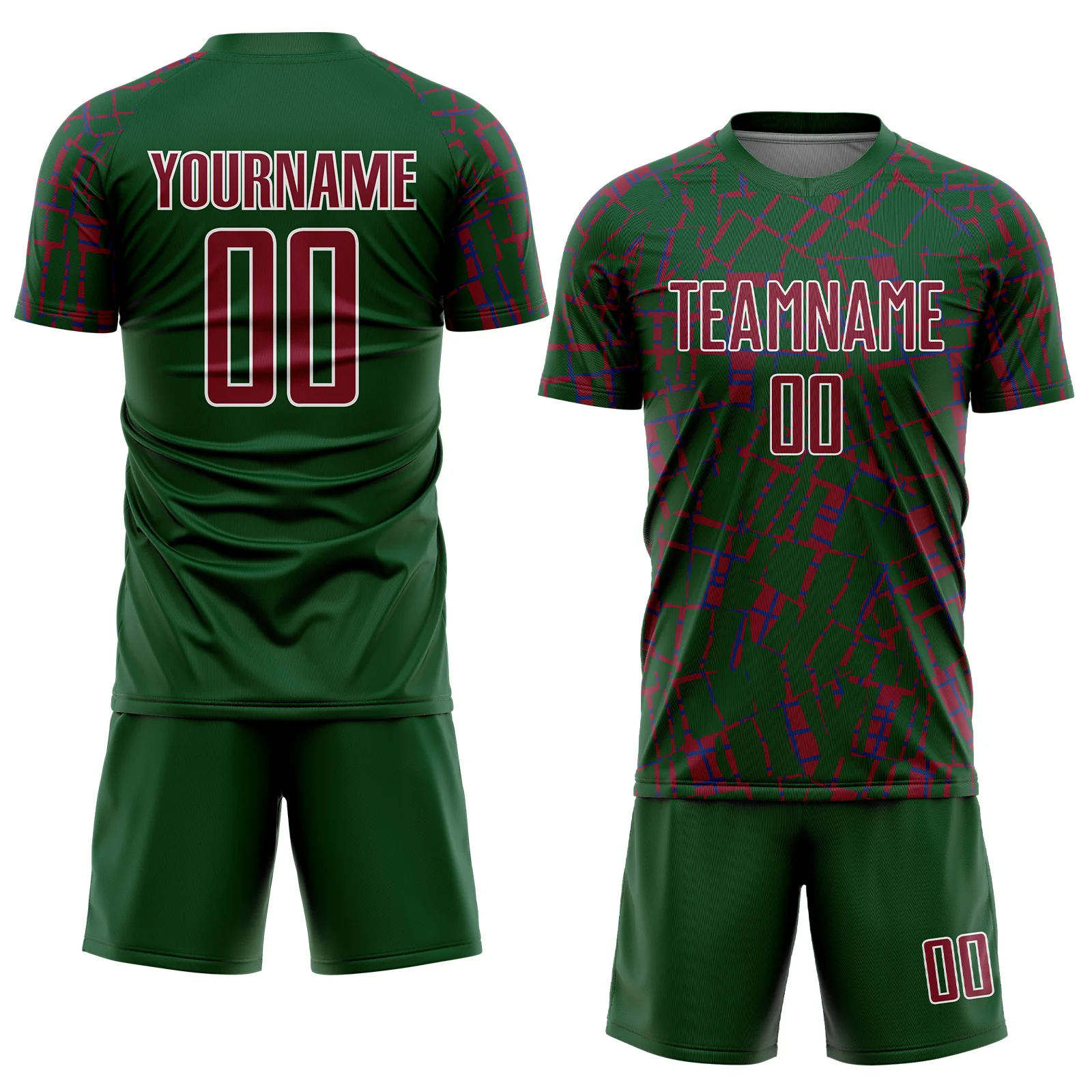 Custom Green Crimson-White Abstract Line Sports Sublimation Soccer Uniform Jersey - Image 2