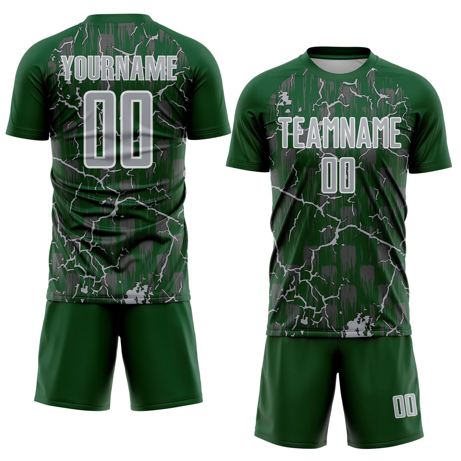Custom Green Gray-White Lightning Sublimation Soccer Uniform Jersey - Image 2