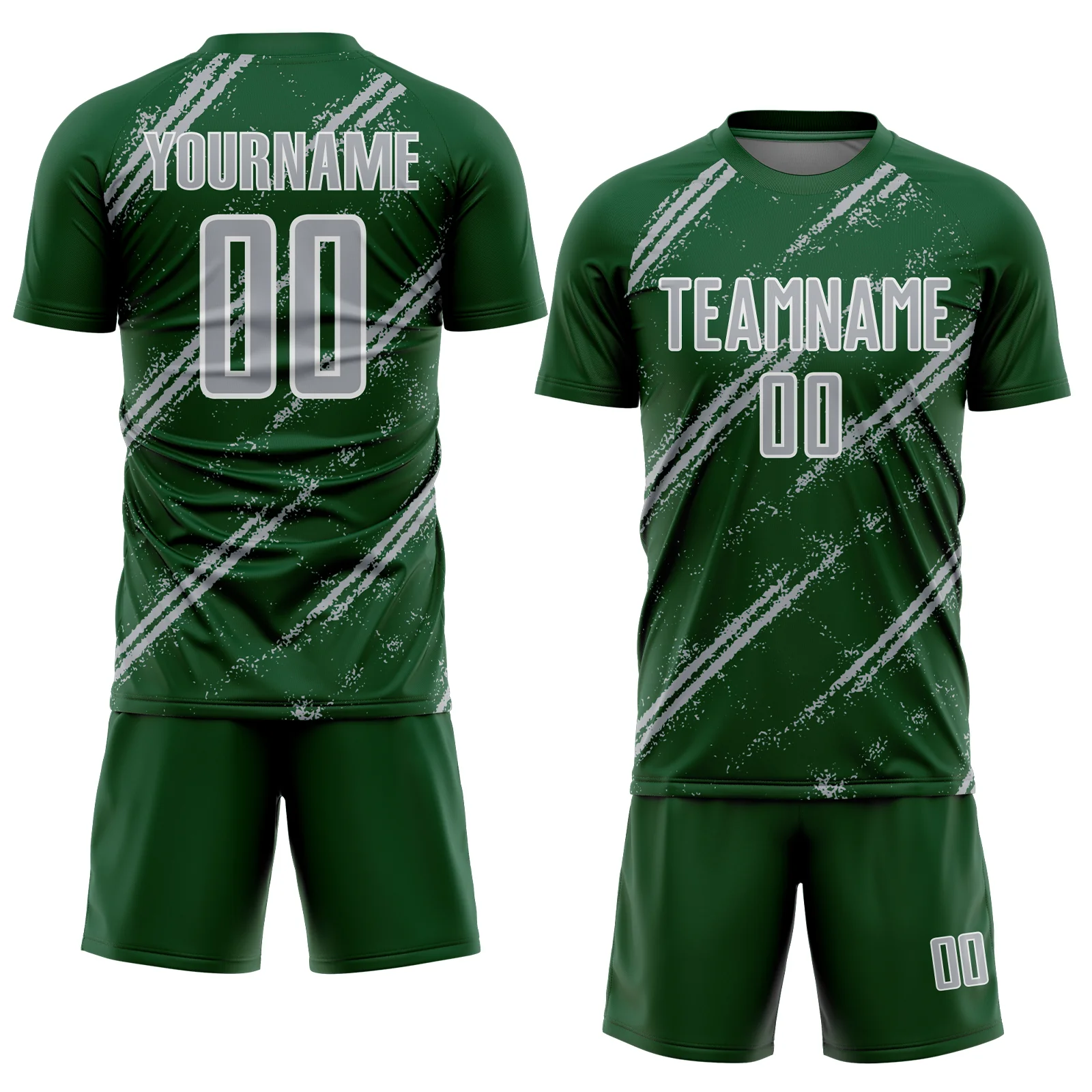 Custom Green Gray-White Abstract Fragment Art Splash Sublimation Soccer Uniform Jersey - Image 2