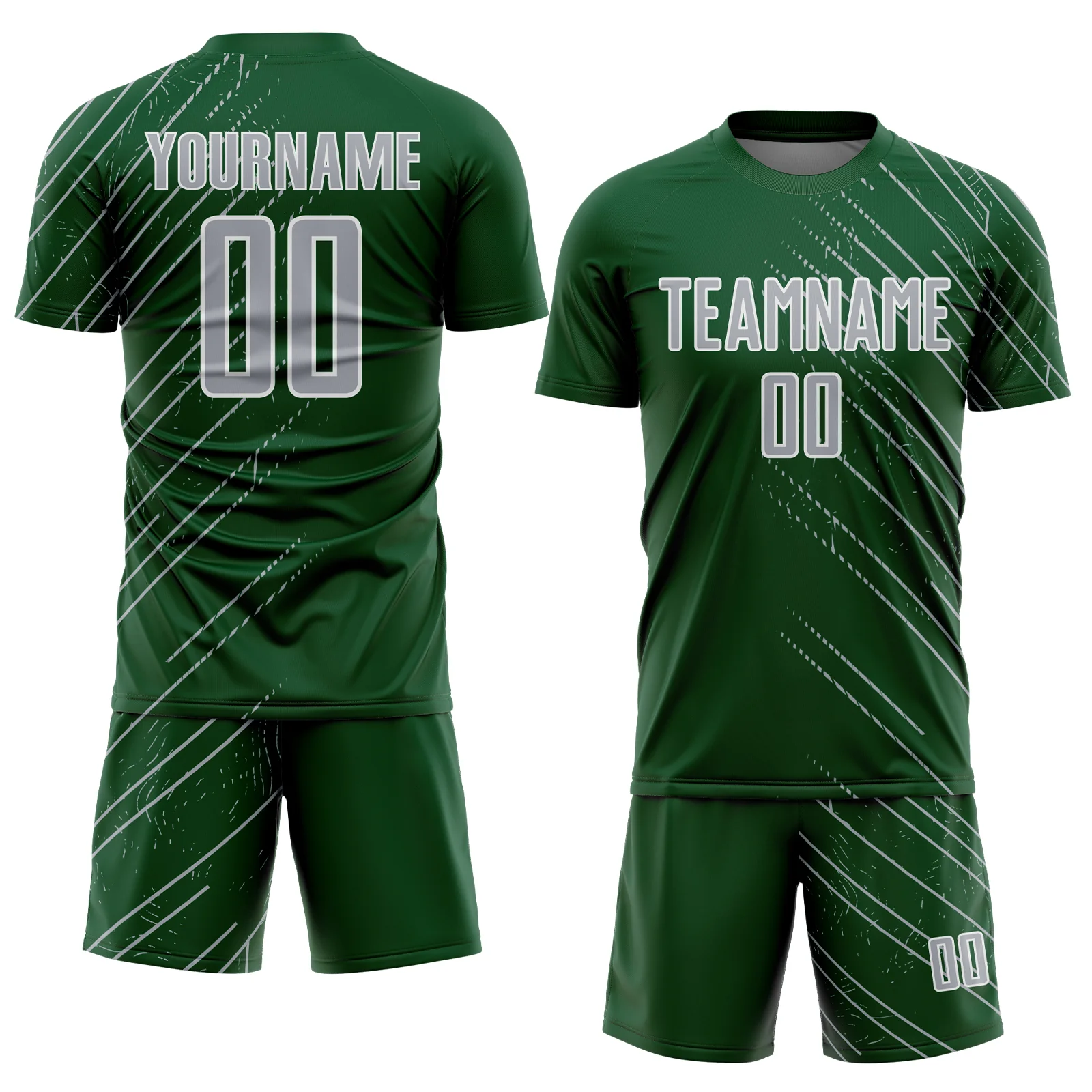 Custom Green Gray-White Lines Sports Sublimation Soccer Uniform Jersey - Image 2