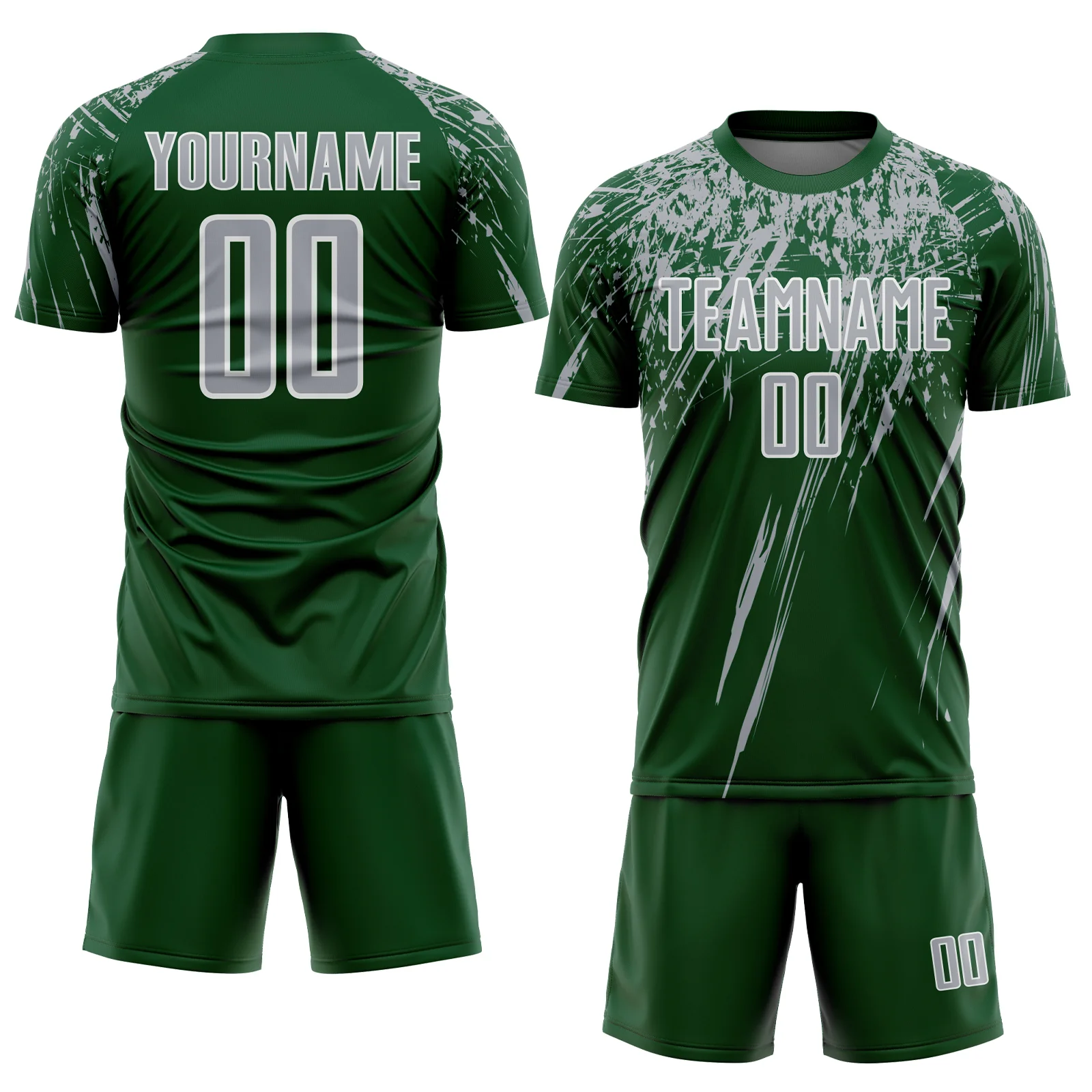 Custom Green Gray-White Splash Sports Sublimation Soccer Uniform Jersey - Image 2