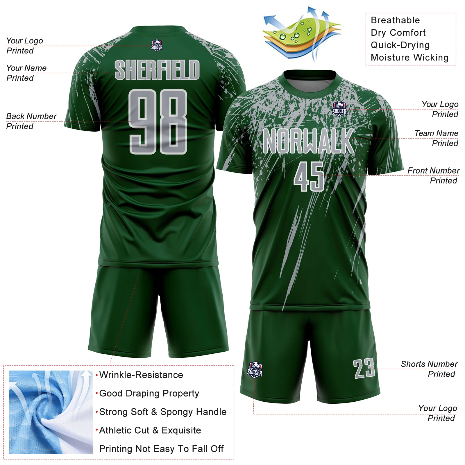 Custom Green Gray-White Splash Sports Sublimation Soccer Uniform Jersey - Image 4