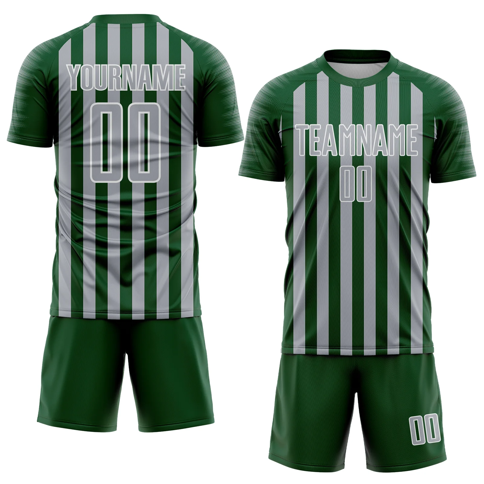 Custom Green Gray-White Stripe Sports Sublimation Soccer Uniform Jersey - Image 2