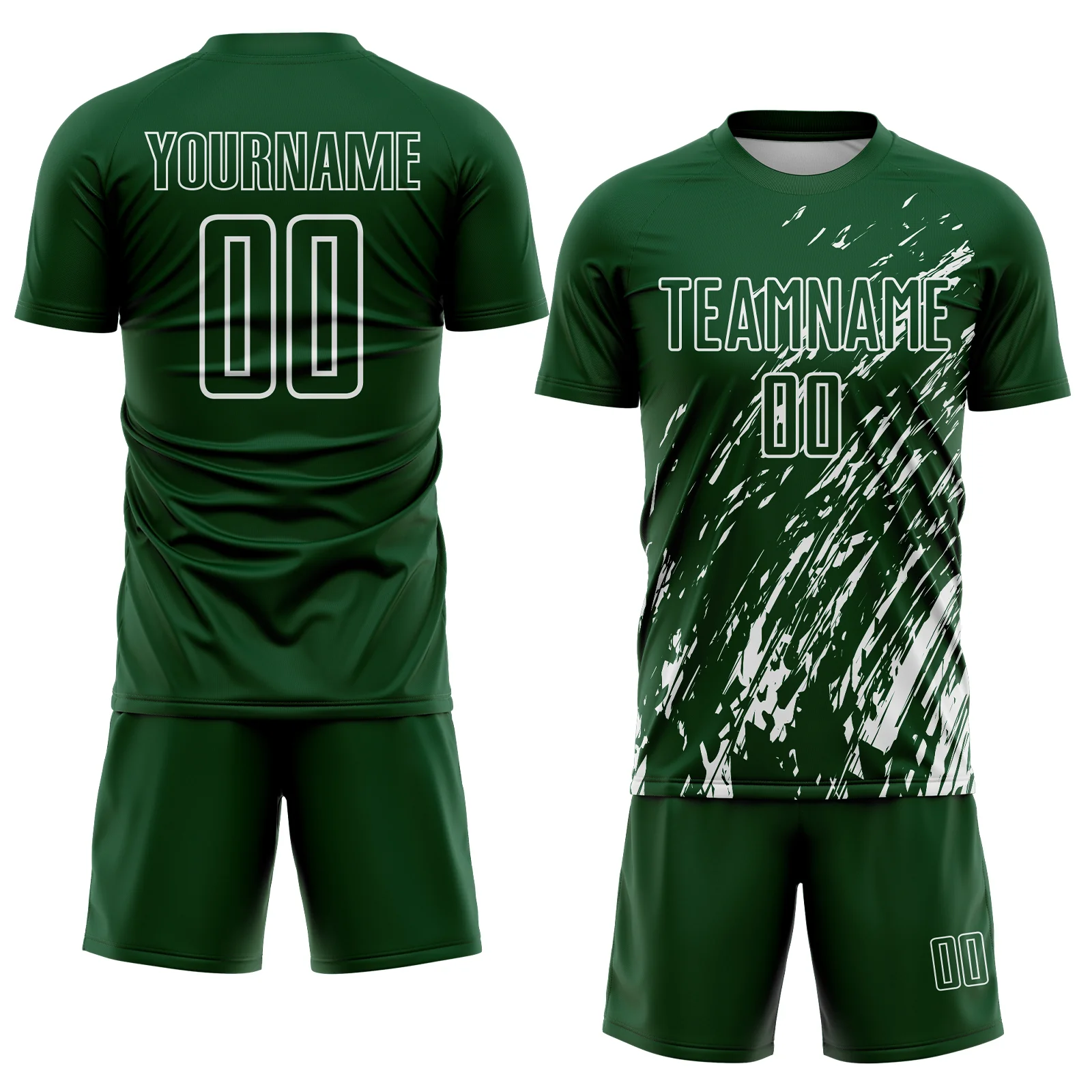Custom Green White Splash Sublimation Soccer Uniform Jersey - Image 2