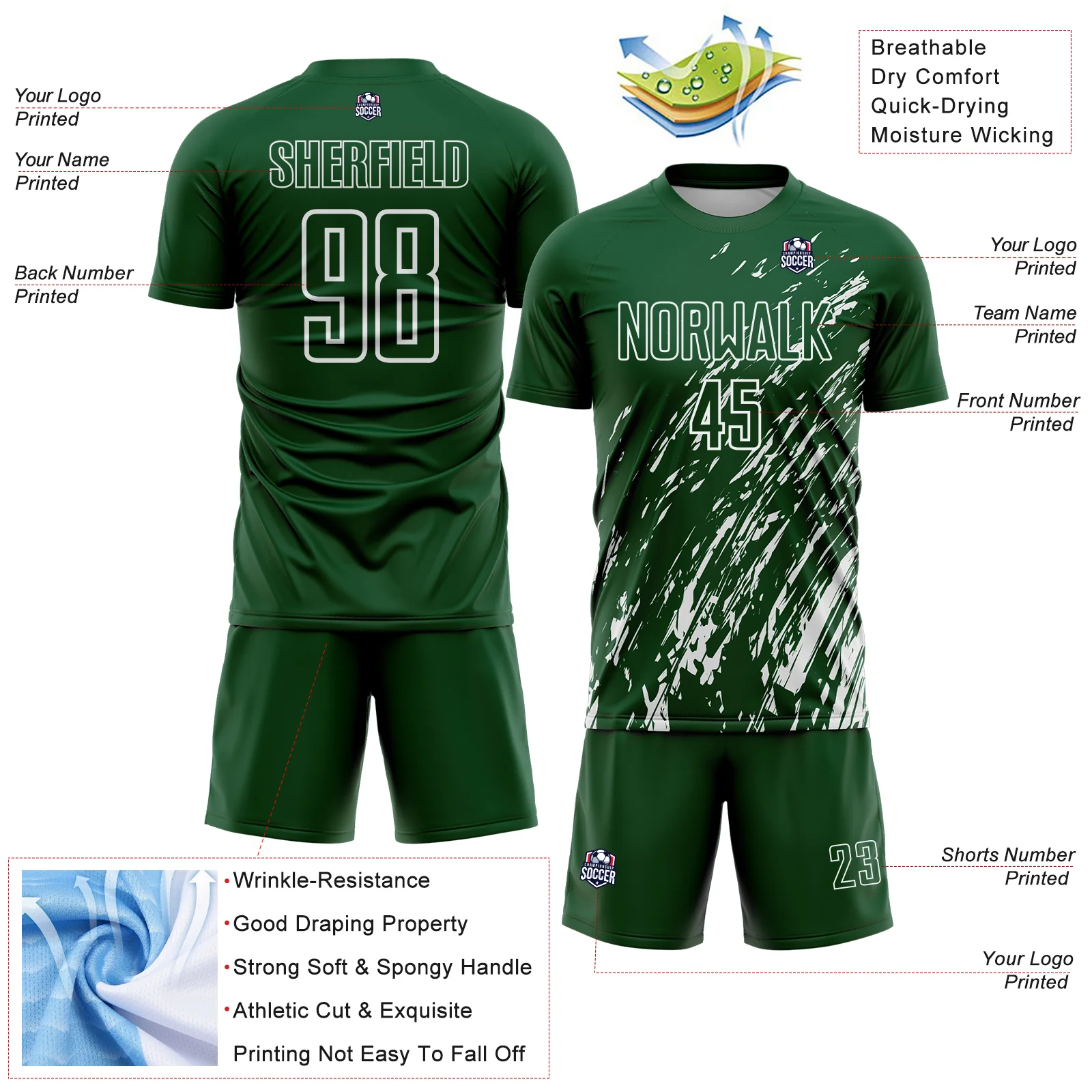 Custom Green White Splash Sublimation Soccer Uniform Jersey - Image 4