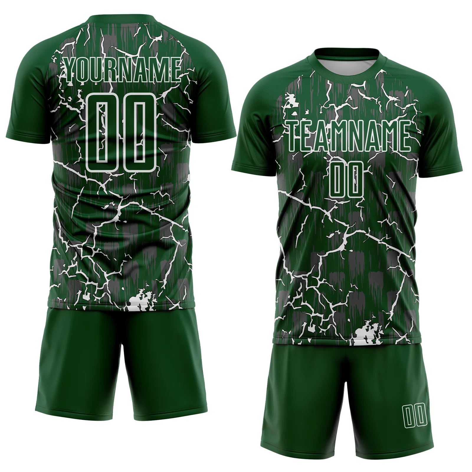 Custom Green White Lightning Sublimation Soccer Uniform Jersey - Image 2