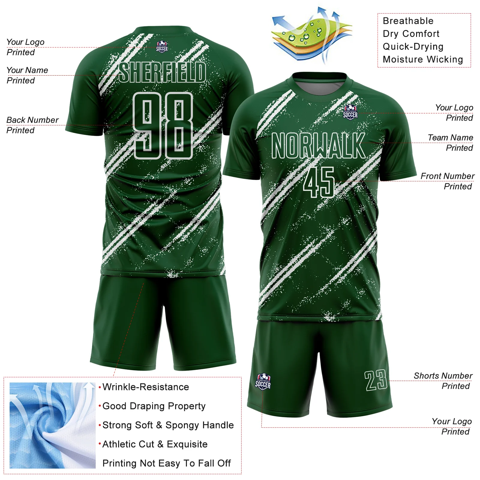 Custom Green White Abstract Fragment Art Splash Sublimation Soccer Uniform Jersey - Image 4