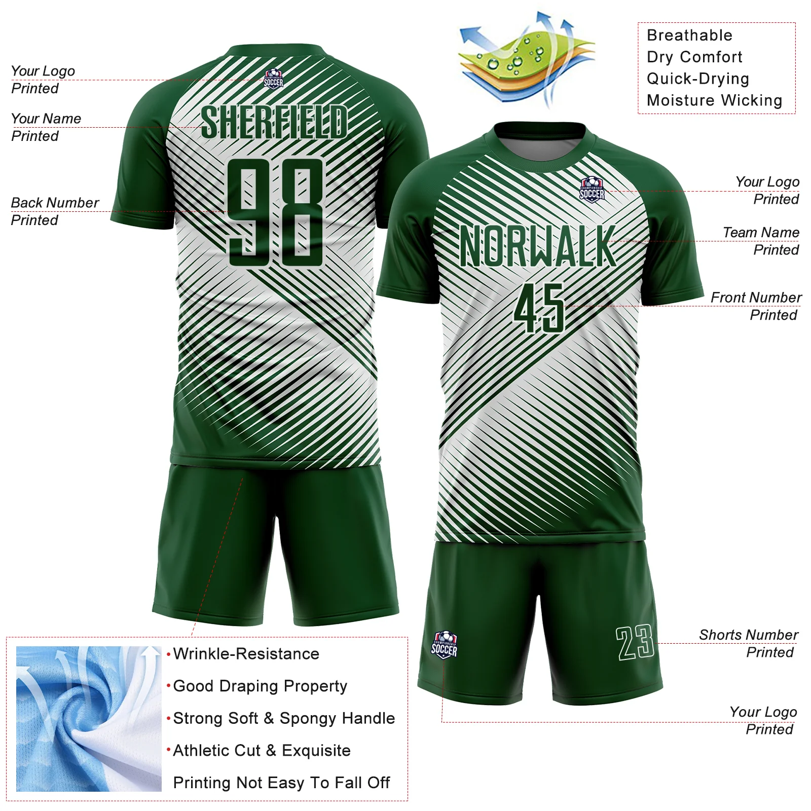 Custom Green White Line Sublimation Soccer Uniform Jersey - Image 4