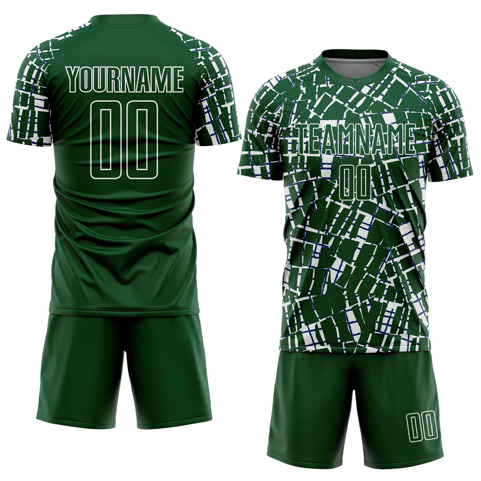 Custom Green White Abstract Line Sports Sublimation Soccer Uniform Jersey - Image 2