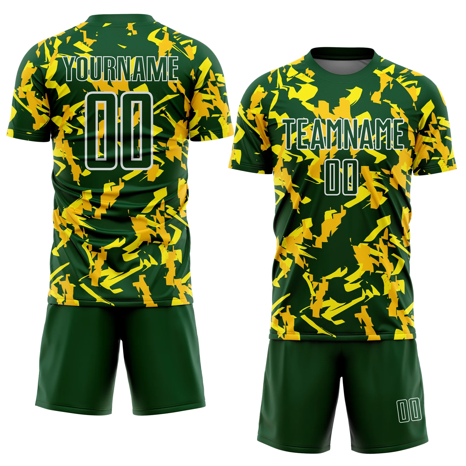Custom Green White-Yellow Geometric Camo Fragment Sports Sublimation Soccer Uniform Jersey - Image 2