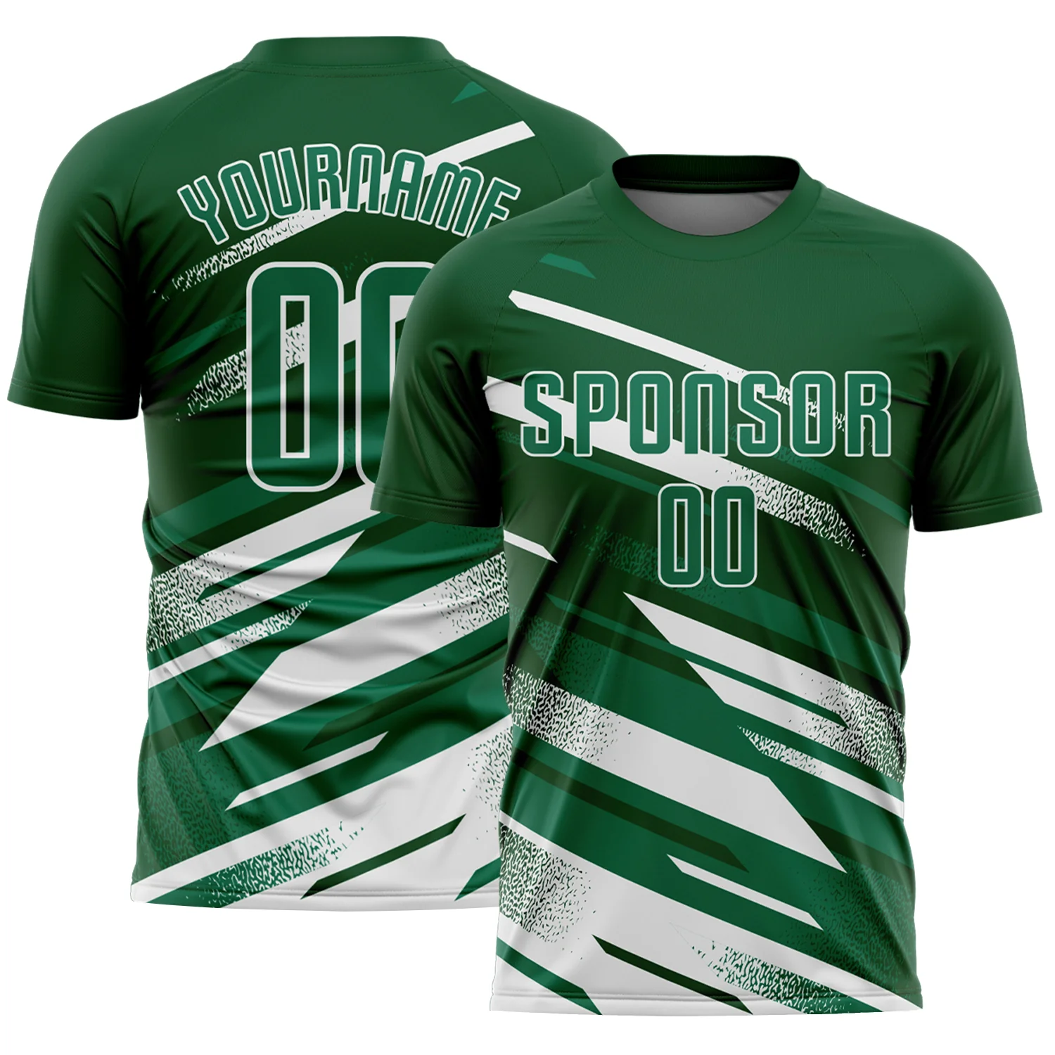 Custom Green Kelly Green-White Grunge Stripe And Grainy Sports Sublimation Soccer Uniform Jersey