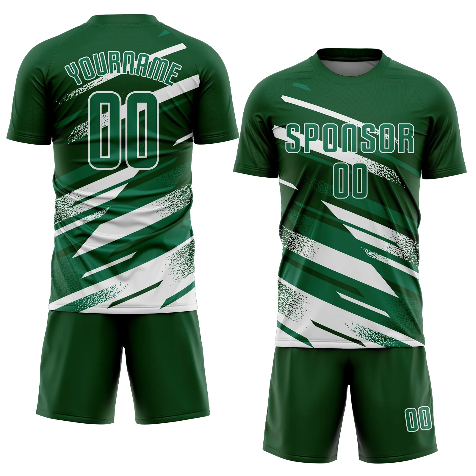 Custom Green Kelly Green-White Grunge Stripe And Grainy Sports Sublimation Soccer Uniform Jersey - Image 2