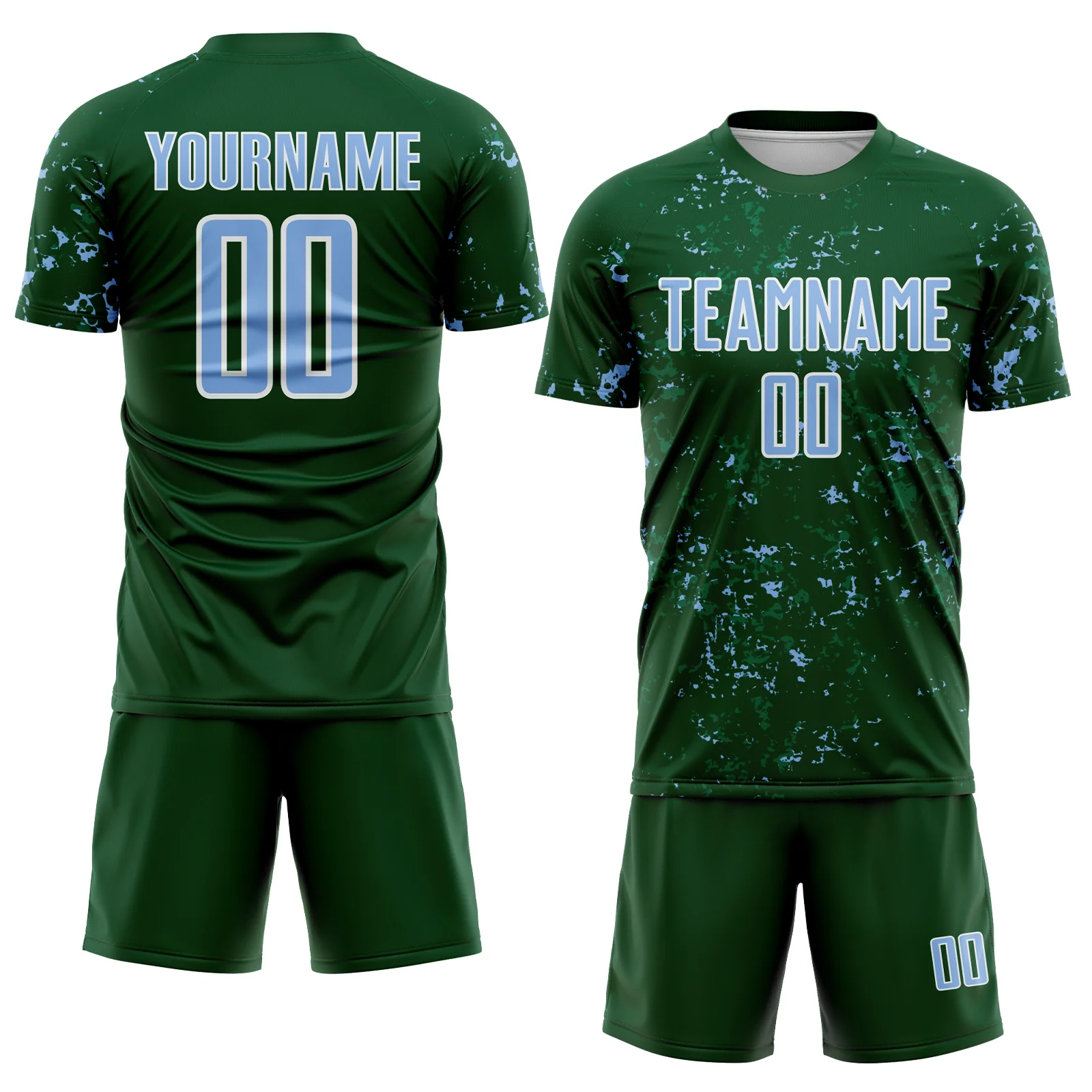 Custom Green Light Blue-Kelly Green Abstract Fragment Art Sublimation Soccer Uniform Jersey - Image 2
