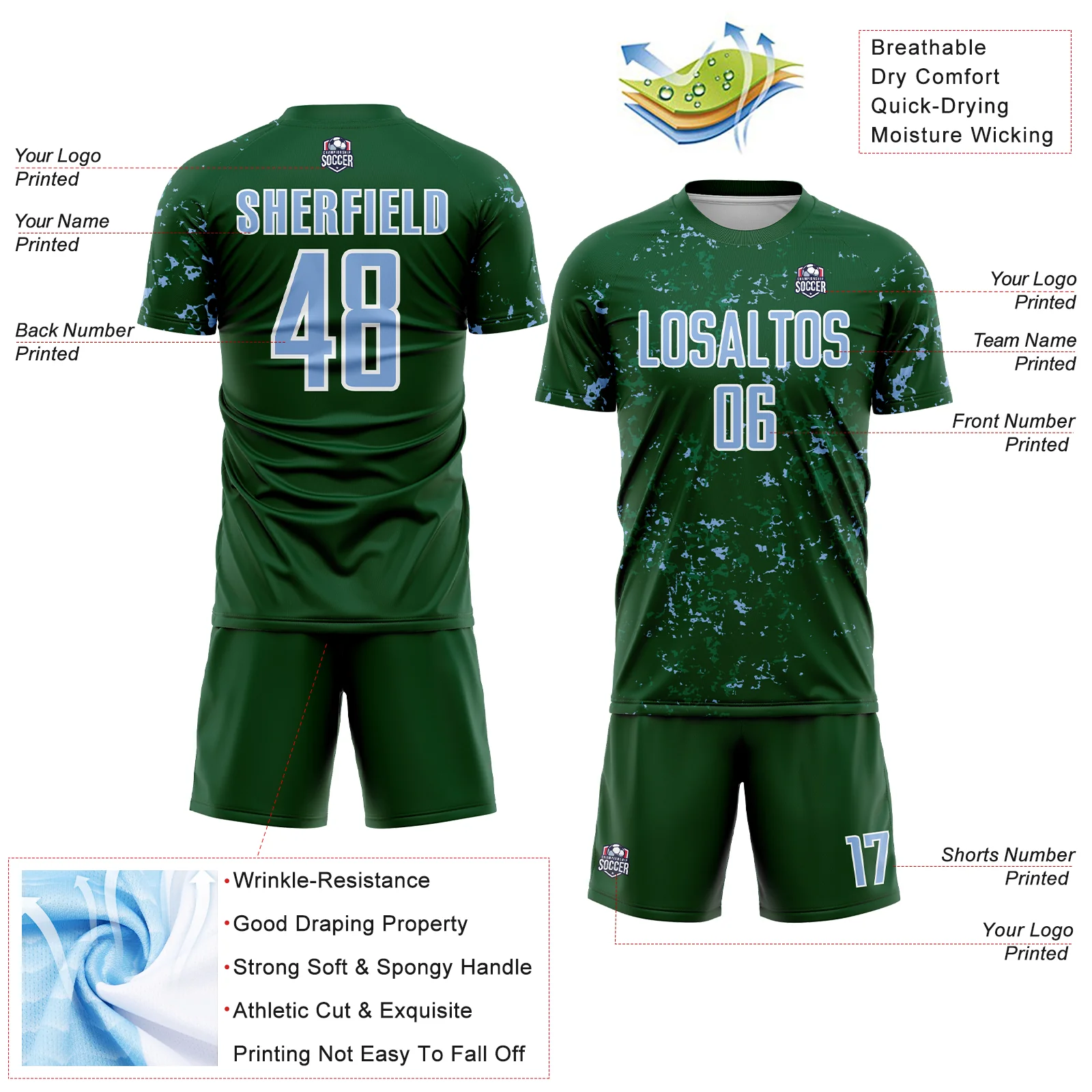 Custom Green Light Blue-Kelly Green Abstract Fragment Art Sublimation Soccer Uniform Jersey - Image 4