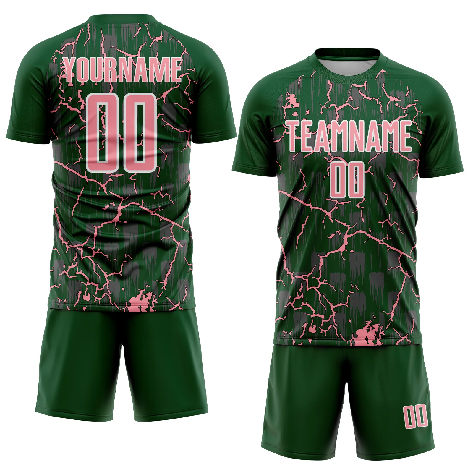 Custom Green Medium Pink-White Lightning Sublimation Soccer Uniform Jersey - Image 2