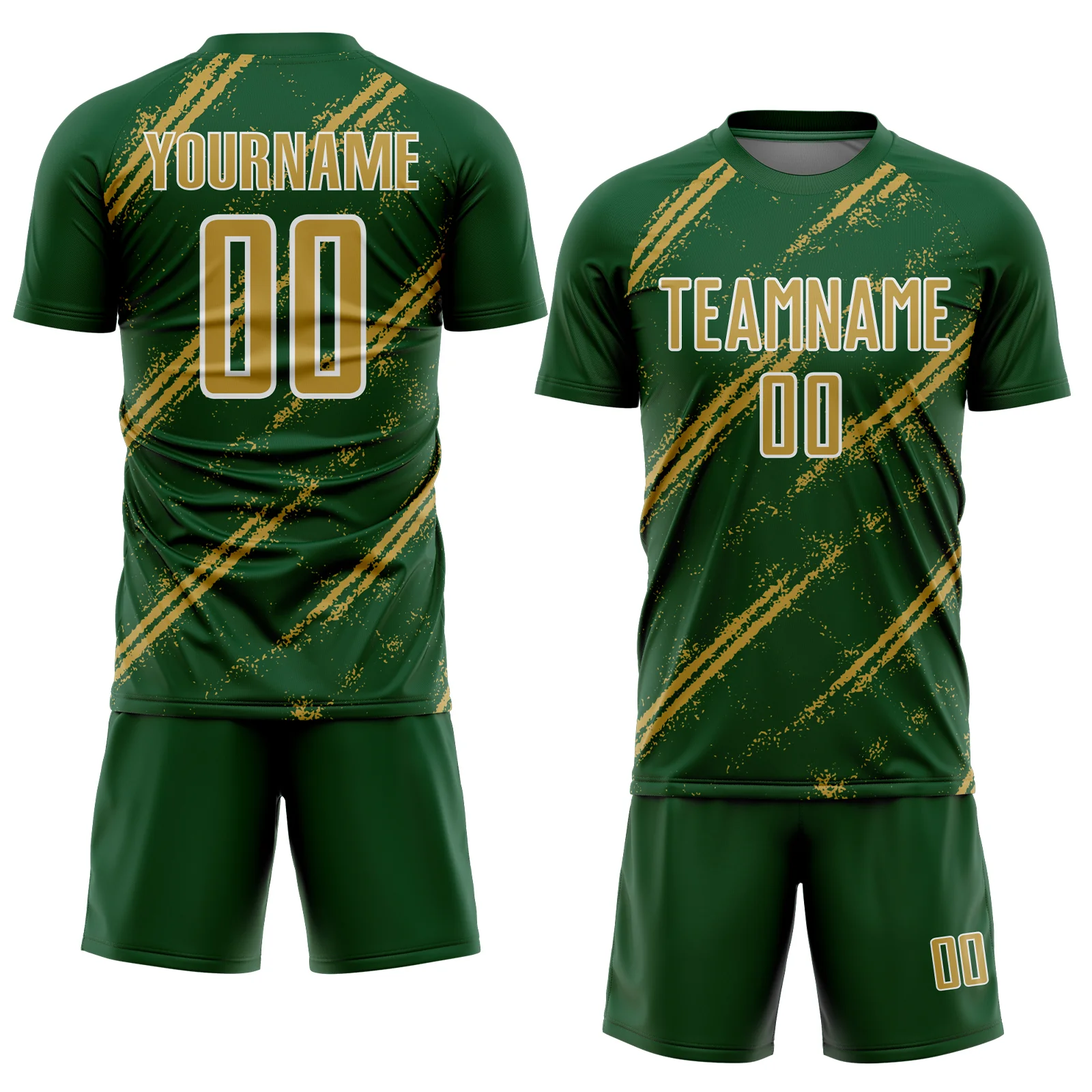 Custom Green Old Gold-White Abstract Fragment Art Splash Sublimation Soccer Uniform Jersey - Image 2