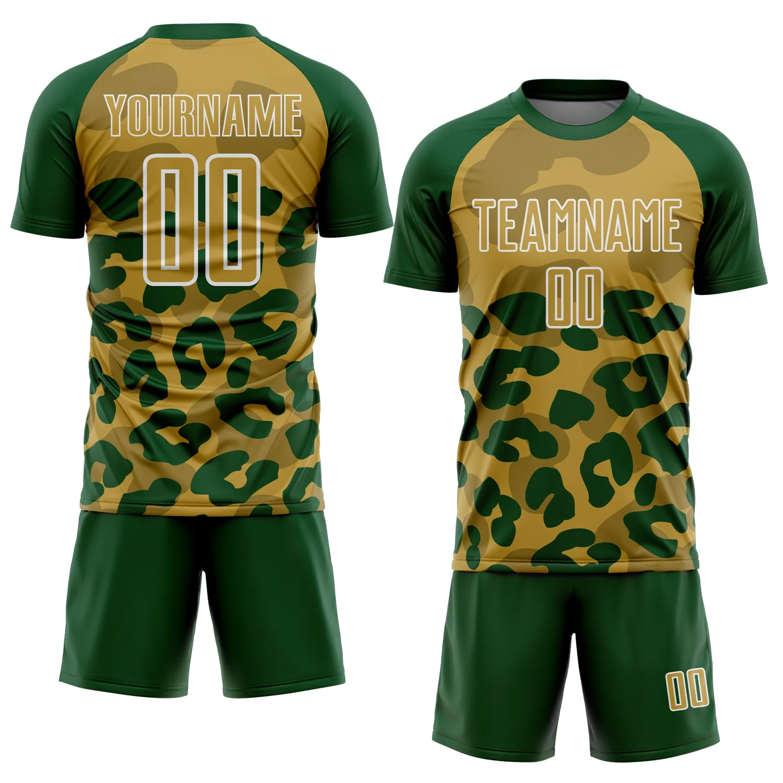 Custom Green Old Gold-White Animal Leopard Print Sports Sublimation Soccer Uniform Jersey - Image 2