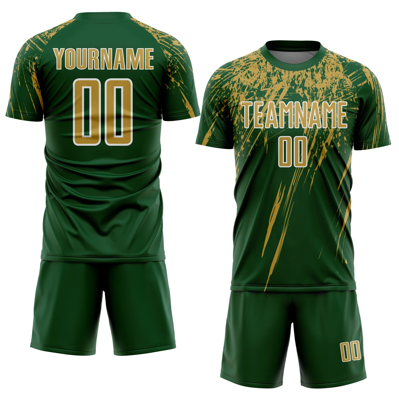 Custom Green Old Gold-White Splash Sports Sublimation Soccer Uniform Jersey - Image 2