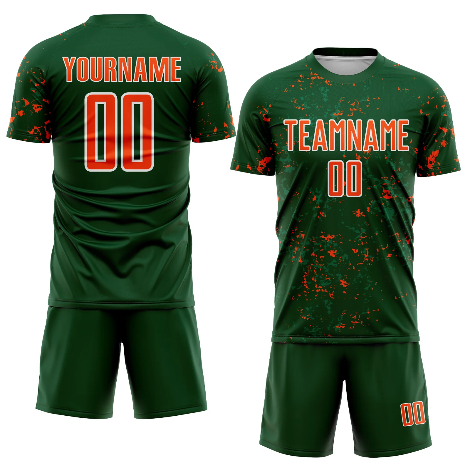 Custom Green Orange-Kelly Green Abstract Fragment Art Sublimation Soccer Uniform Jersey - Image 2