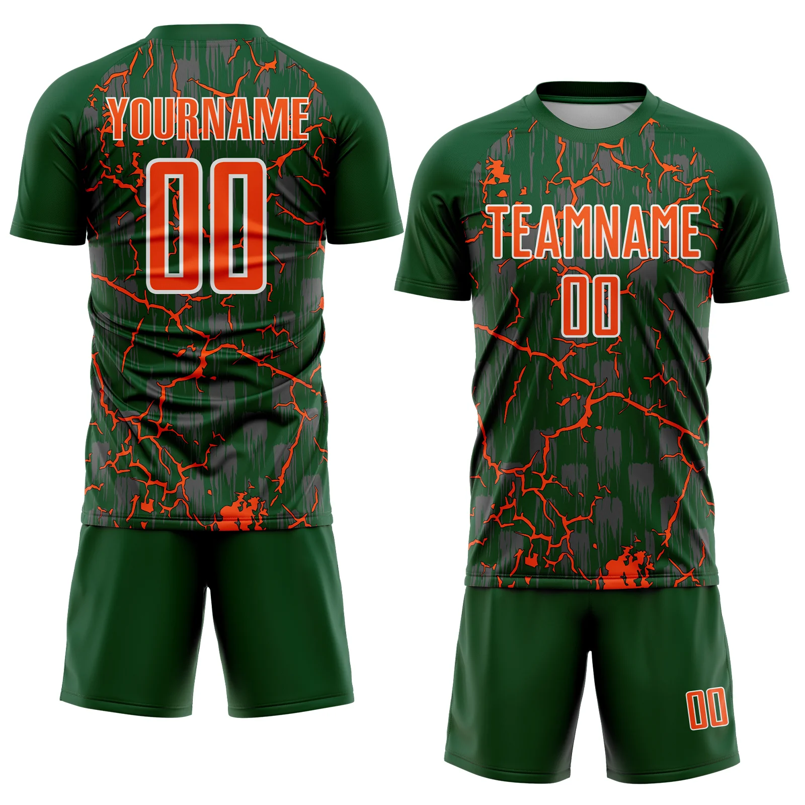 Custom Green Orange-White Lightning Sublimation Soccer Uniform Jersey - Image 2