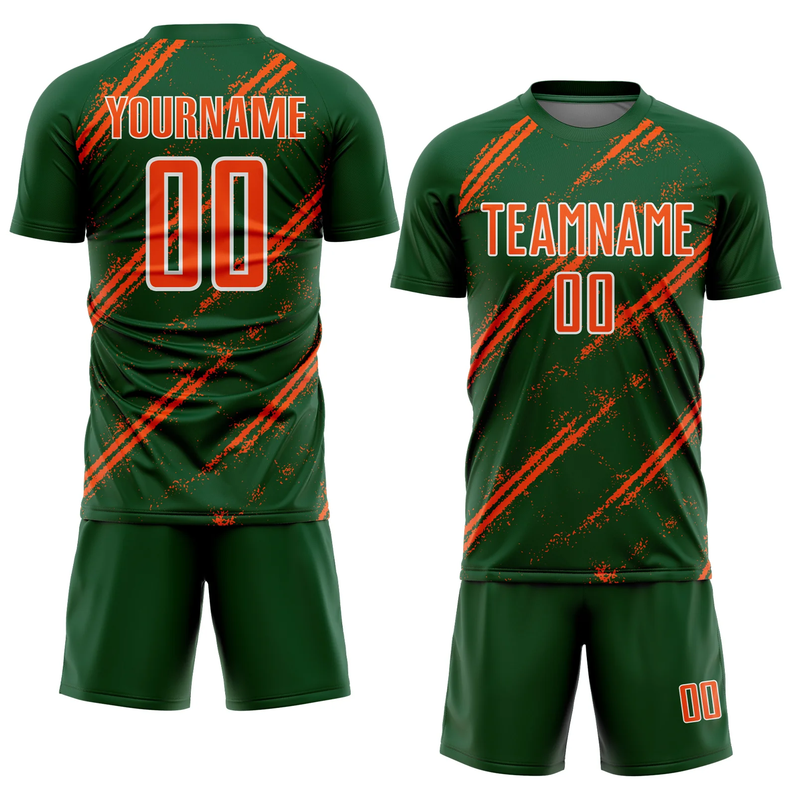 Custom Green Orange-White Abstract Fragment Art Splash Sublimation Soccer Uniform Jersey - Image 2