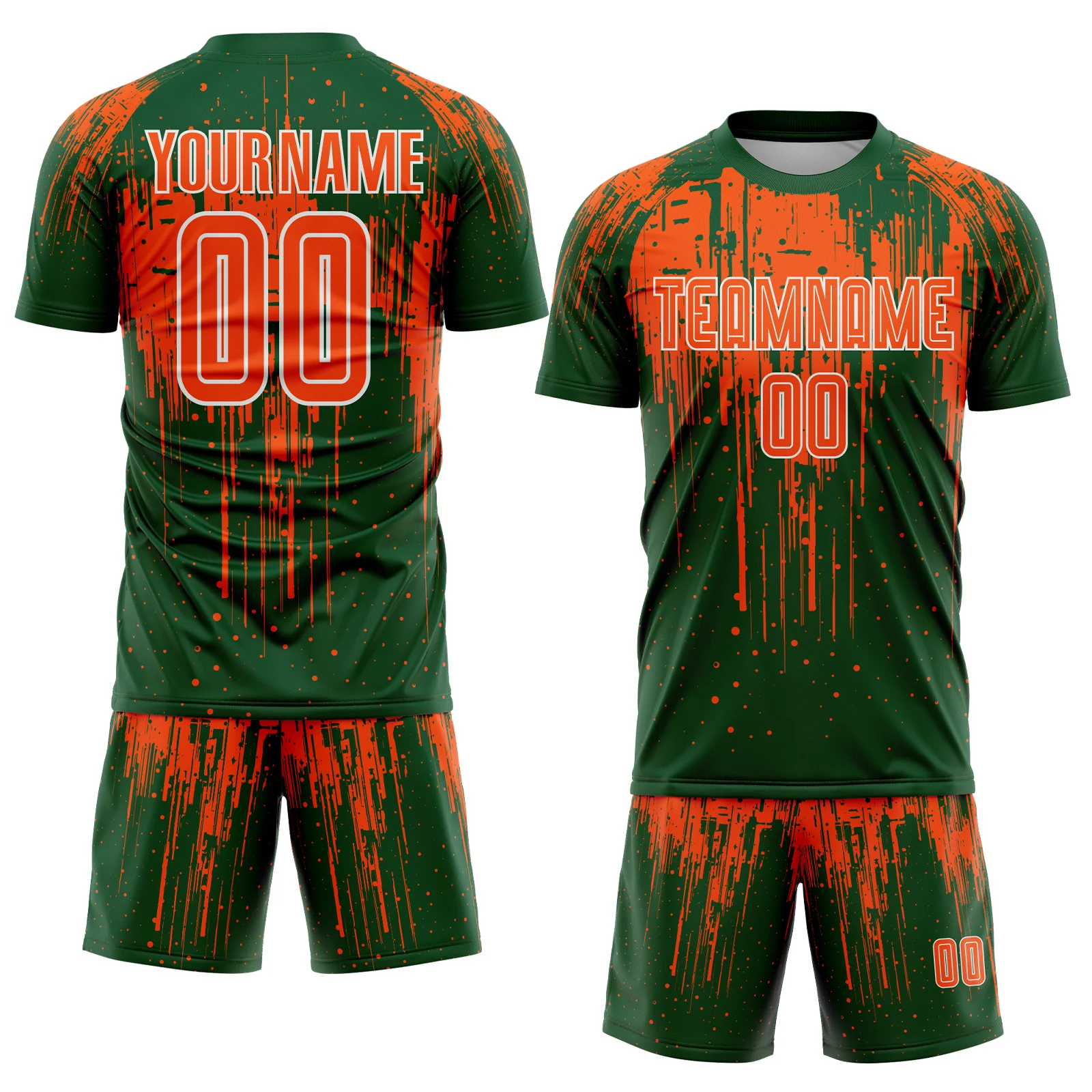 Custom Green Orange-White Dripping Splatte Pattern Sports Sublimation Soccer Uniform Jersey - Image 2