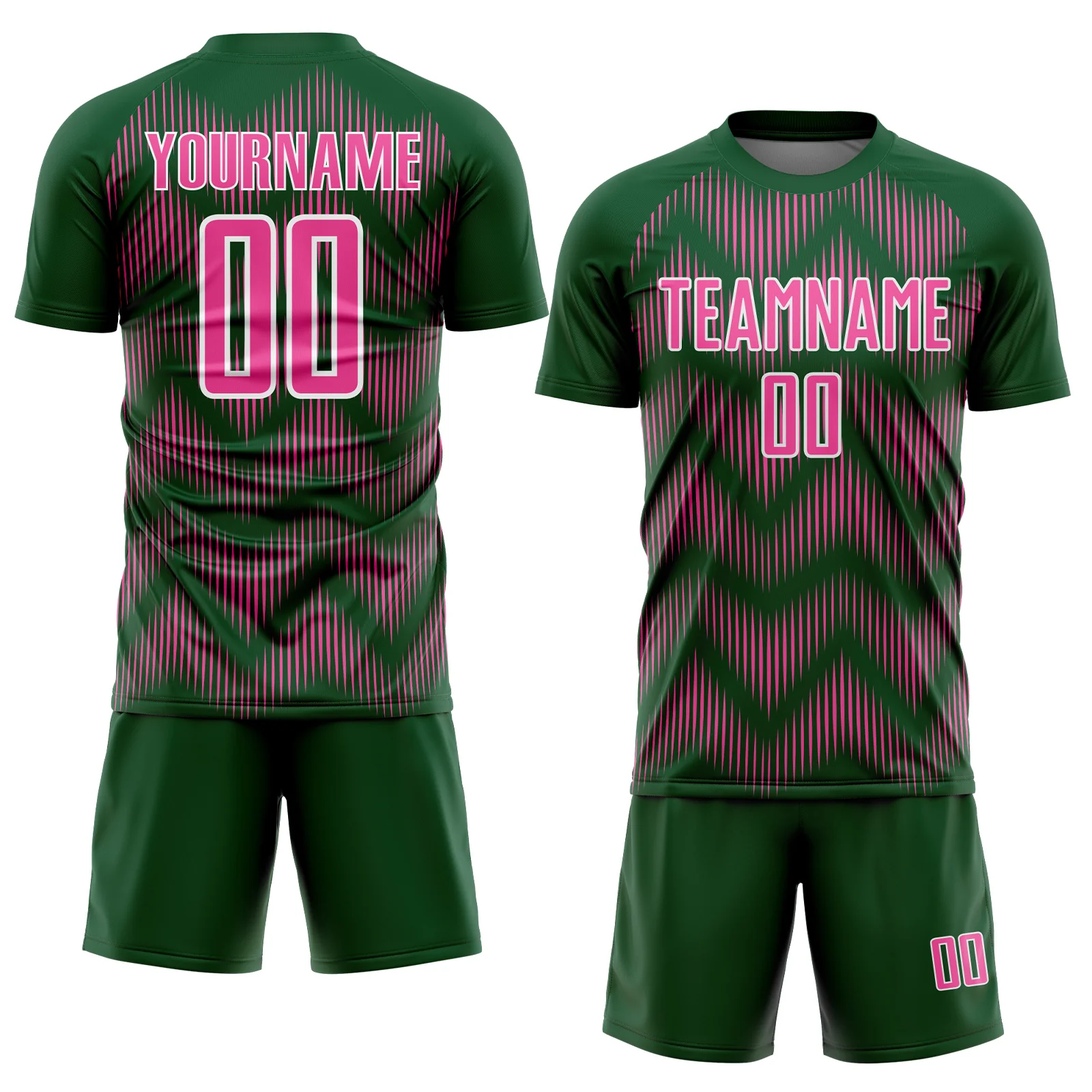 Custom Green Pink-White Line Sublimation Soccer Uniform Jersey - Image 2
