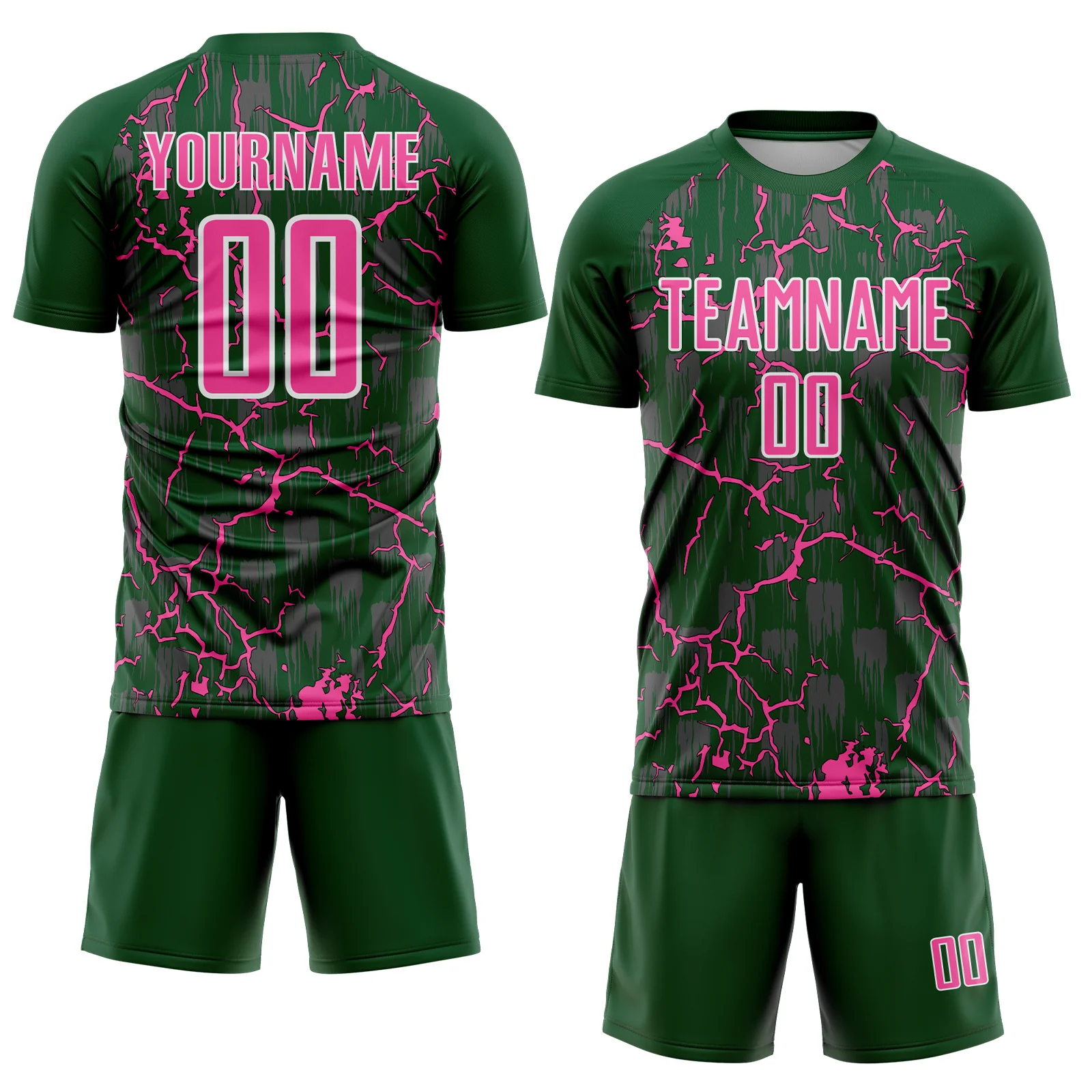 Custom Green Pink-White Lightning Sublimation Soccer Uniform Jersey - Image 2