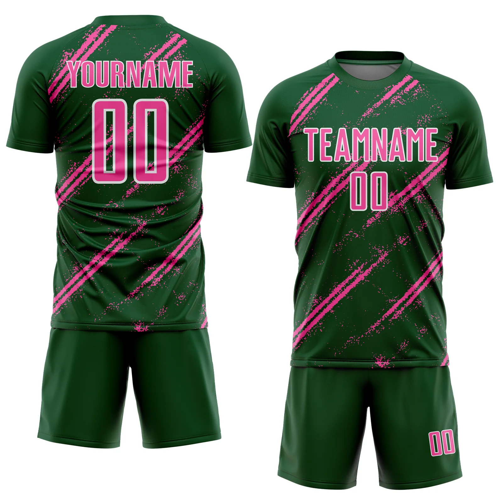 Custom Green Pink-White Abstract Fragment Art Splash Sublimation Soccer Uniform Jersey - Image 2