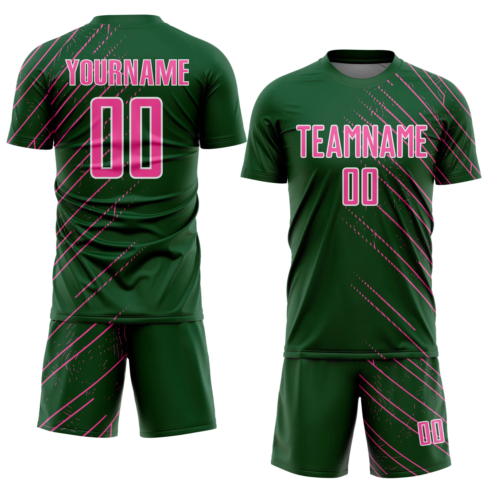 Custom Green Pink-White Lines Sports Sublimation Soccer Uniform Jersey - Image 2