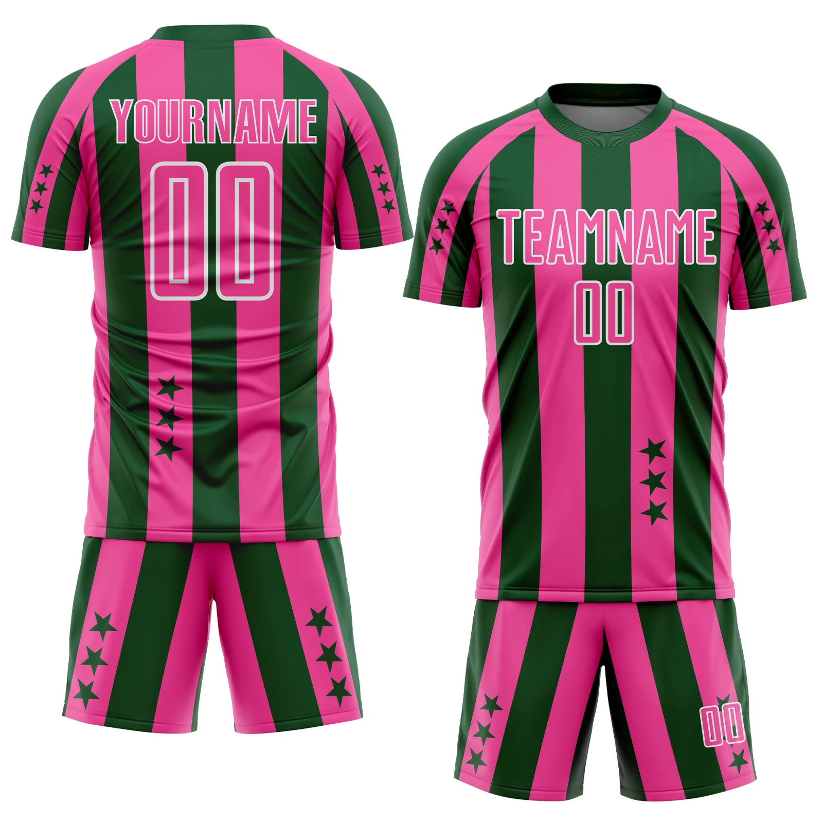 Custom Green Pink-White Stars And Stripes Sports Sublimation Soccer Uniform Jersey - Image 2