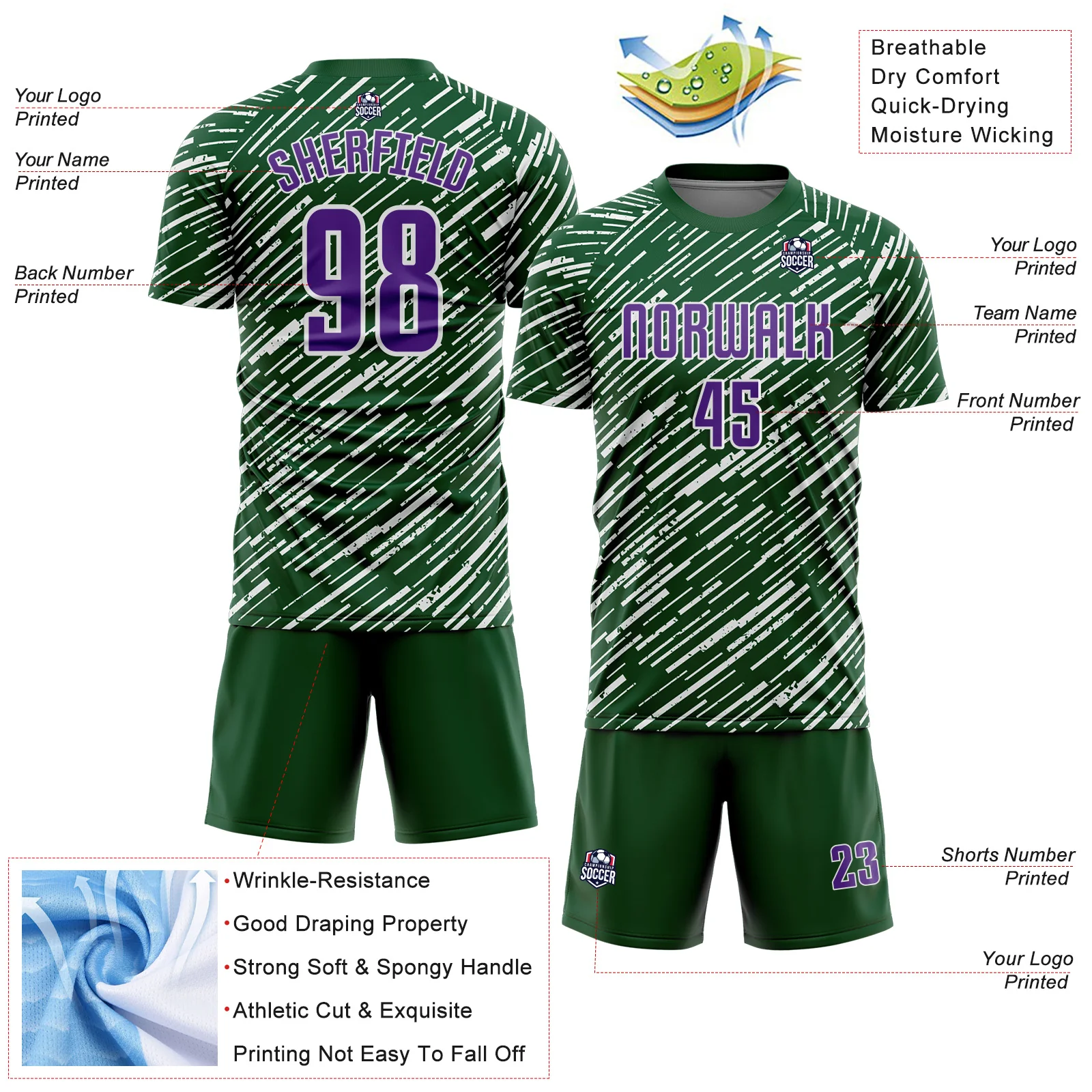 Custom Green Purple-White Line Sports Sublimation Soccer Uniform Jersey - Image 4