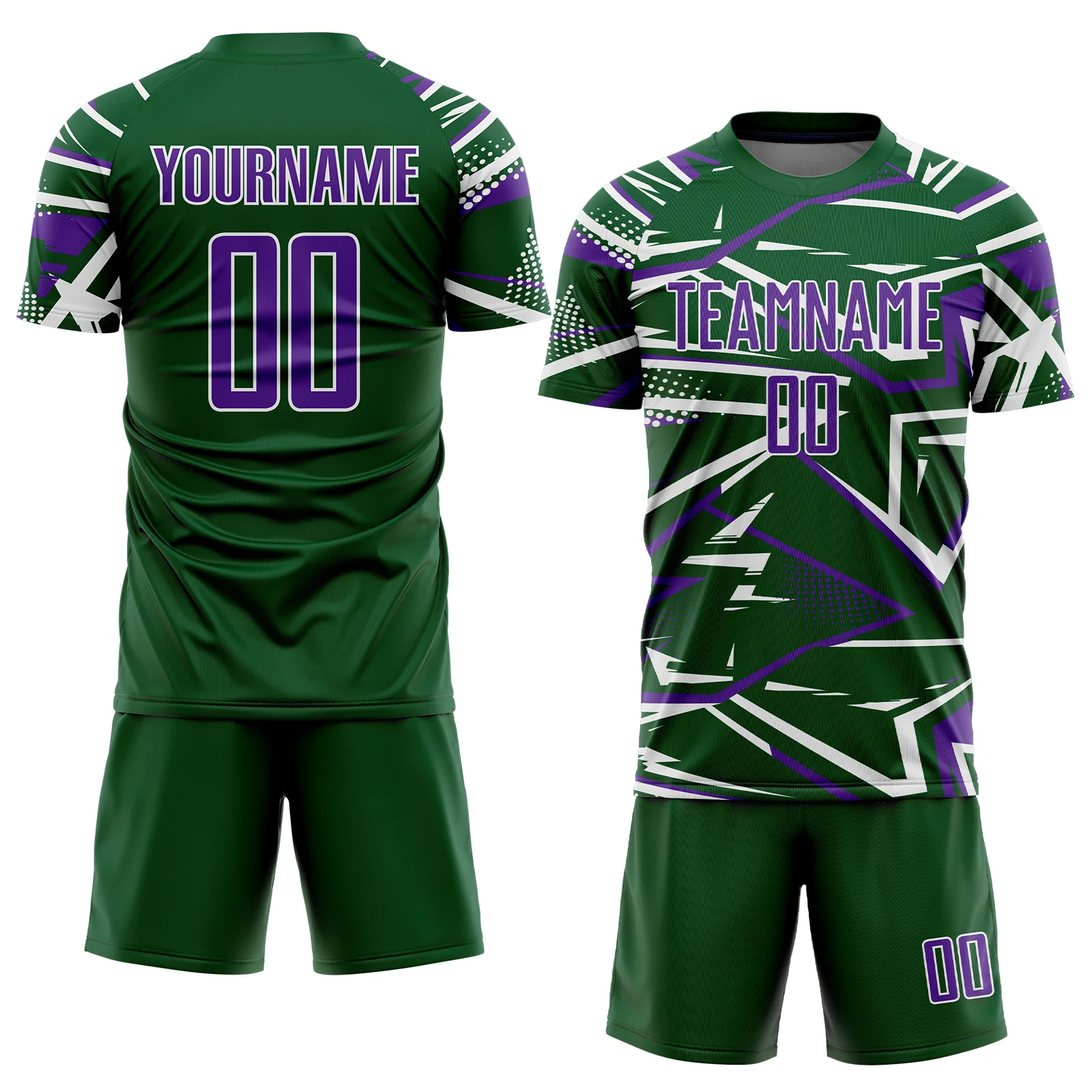 Custom Green Purple-White Abstract Geometric Stripes Sports Sublimation Soccer Uniform Jersey - Image 2