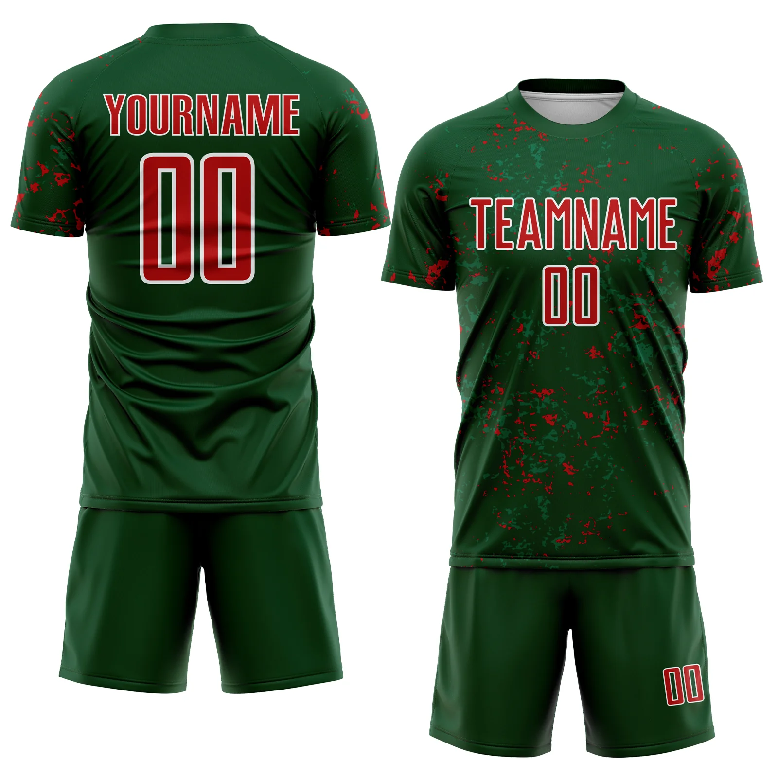 Custom Green Red-Kelly Green Abstract Fragment Art Sublimation Soccer Uniform Jersey - Image 2