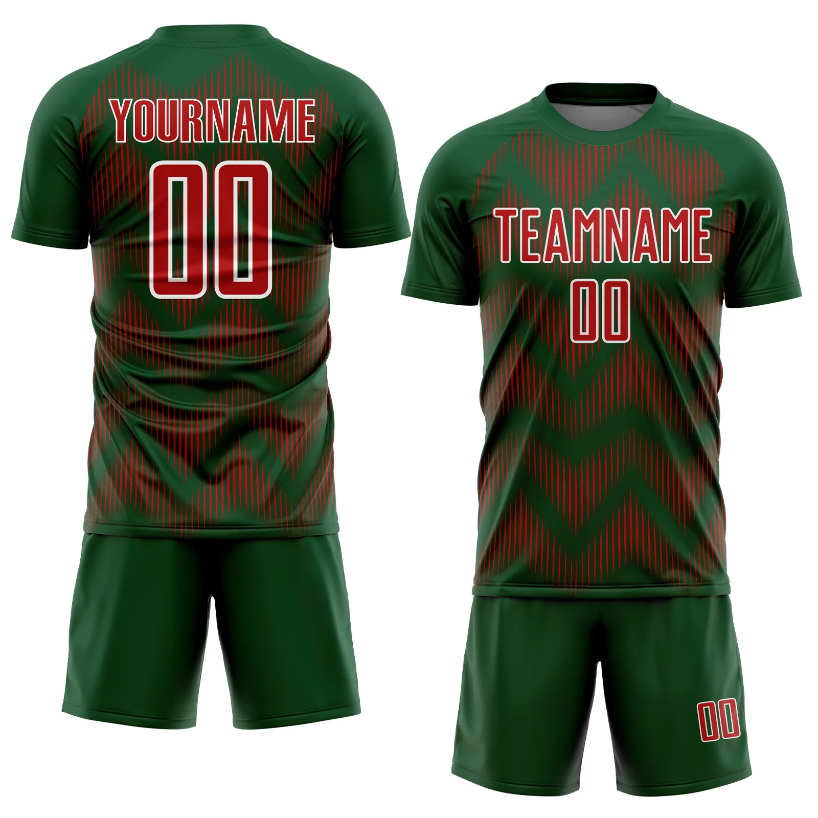 Custom Green Red-White Line Sublimation Soccer Uniform Jersey - Image 2