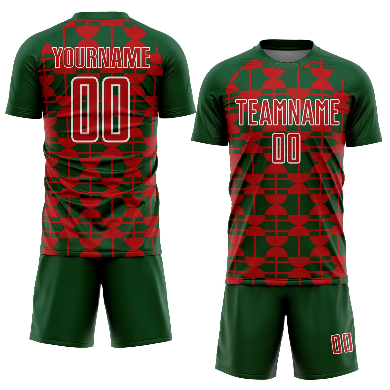 Custom Green Red-White Geometric Shapes Sports Sublimation Soccer Uniform Jersey - Image 2