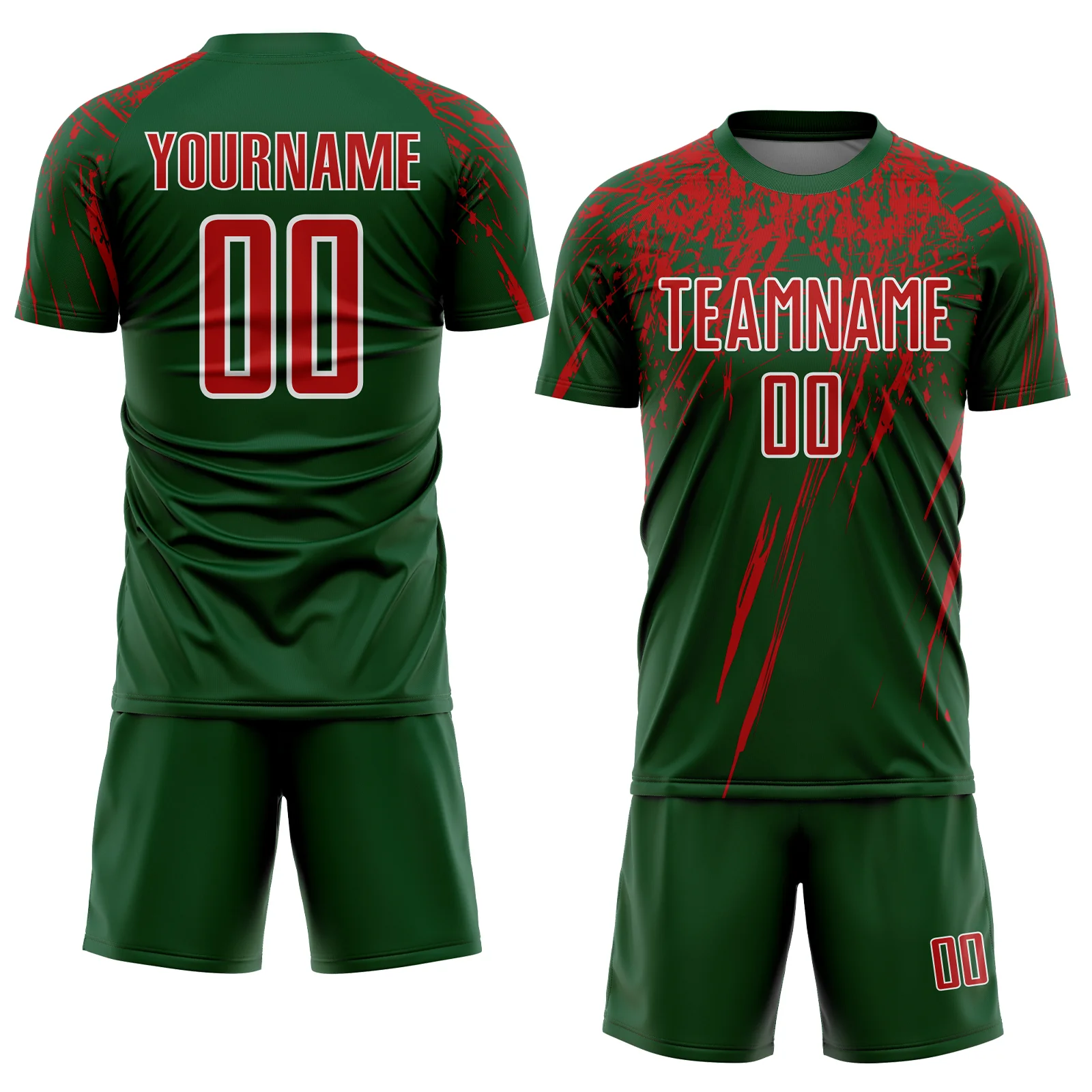 Custom Green Red-White Splash Sports Sublimation Soccer Uniform Jersey - Image 2