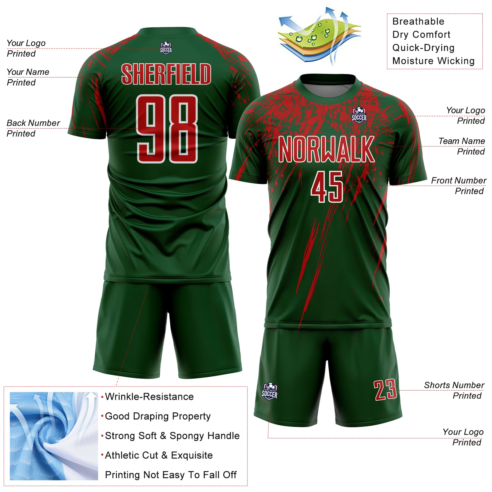 Custom Green Red-White Splash Sports Sublimation Soccer Uniform Jersey - Image 4