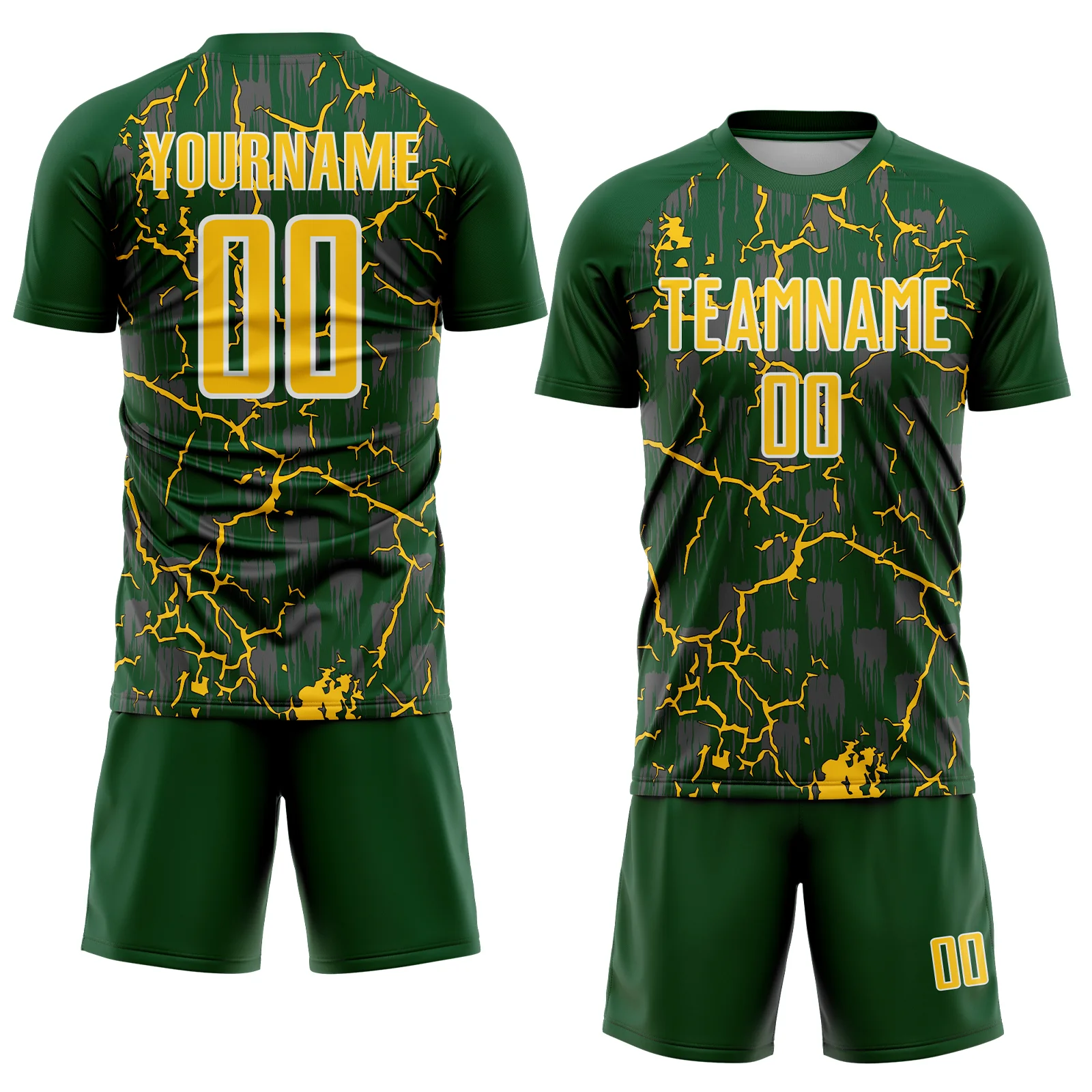 Custom Green Yellow-White Lightning Sublimation Soccer Uniform Jersey - Image 2
