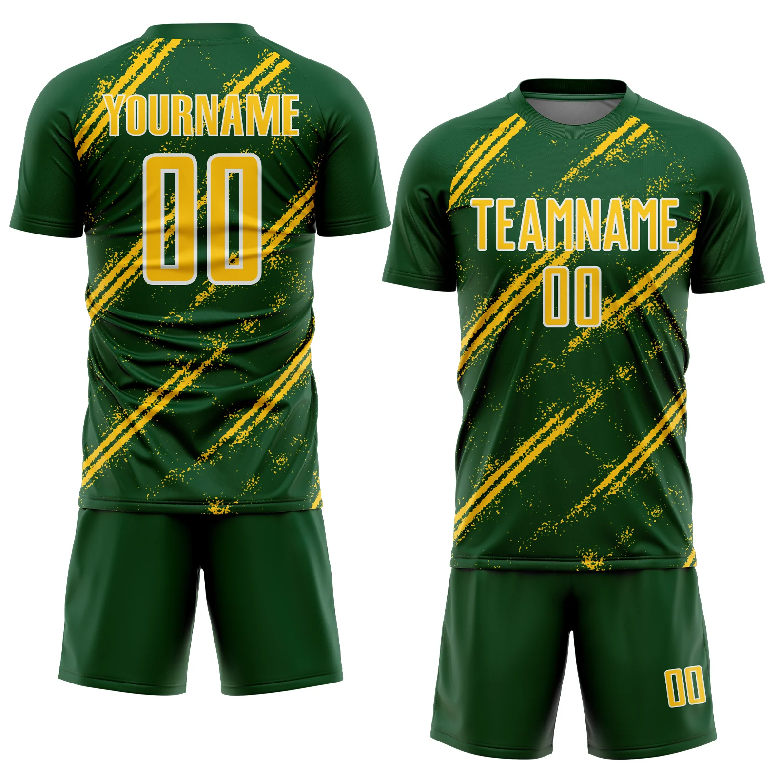 Custom Green Yellow-White Abstract Fragment Art Splash Sublimation Soccer Uniform Jersey - Image 2