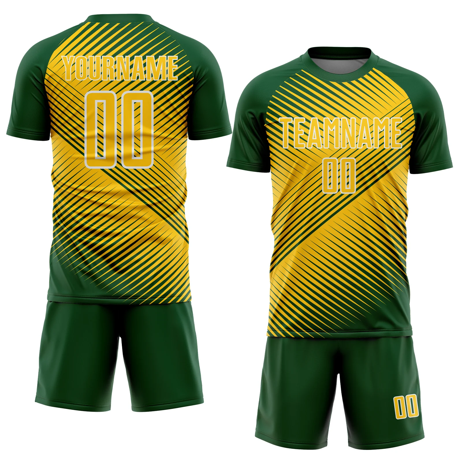 Custom Green Yellow-White Line Sublimation Soccer Uniform Jersey - Image 2