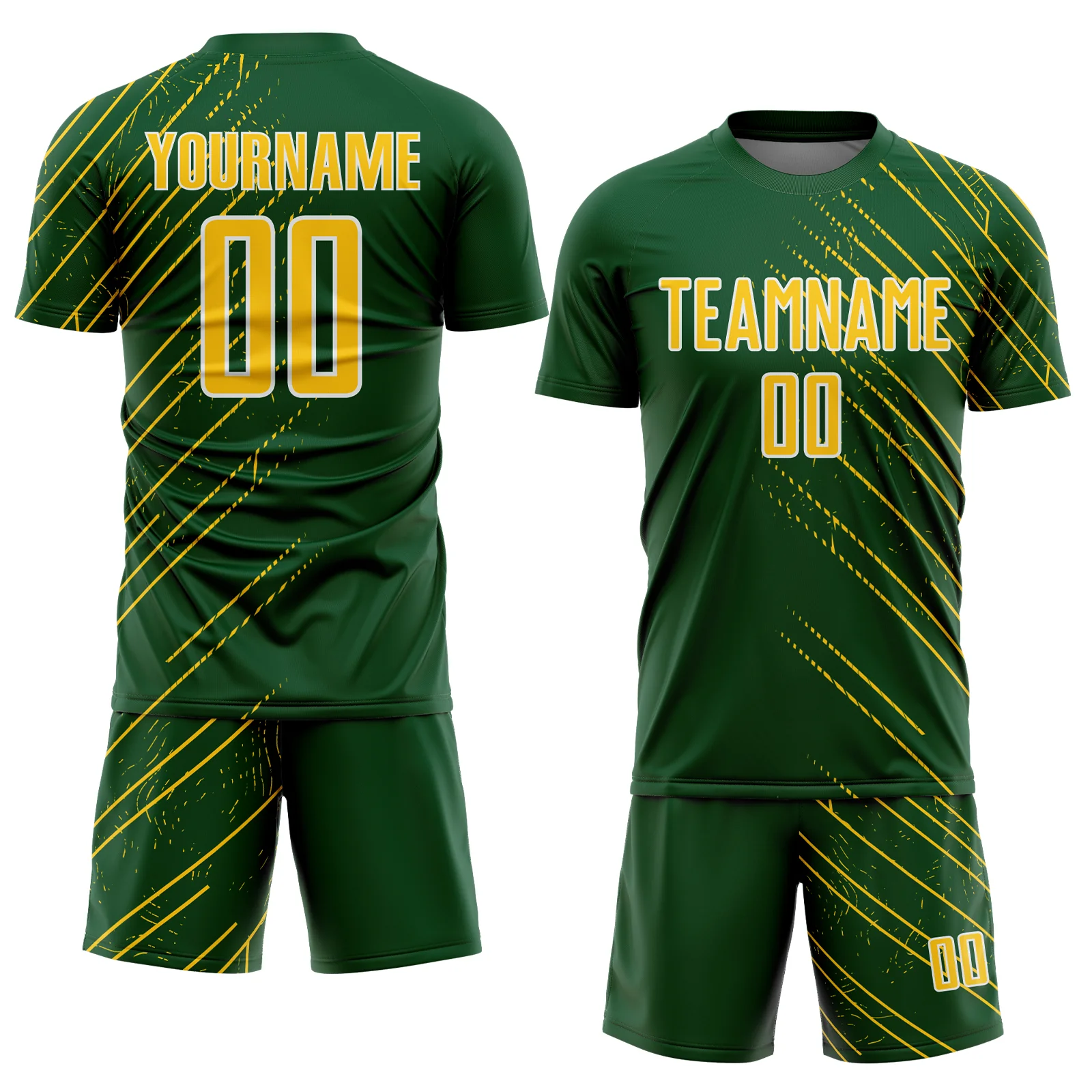 Custom Green Yellow-White Lines Sports Sublimation Soccer Uniform Jersey - Image 2