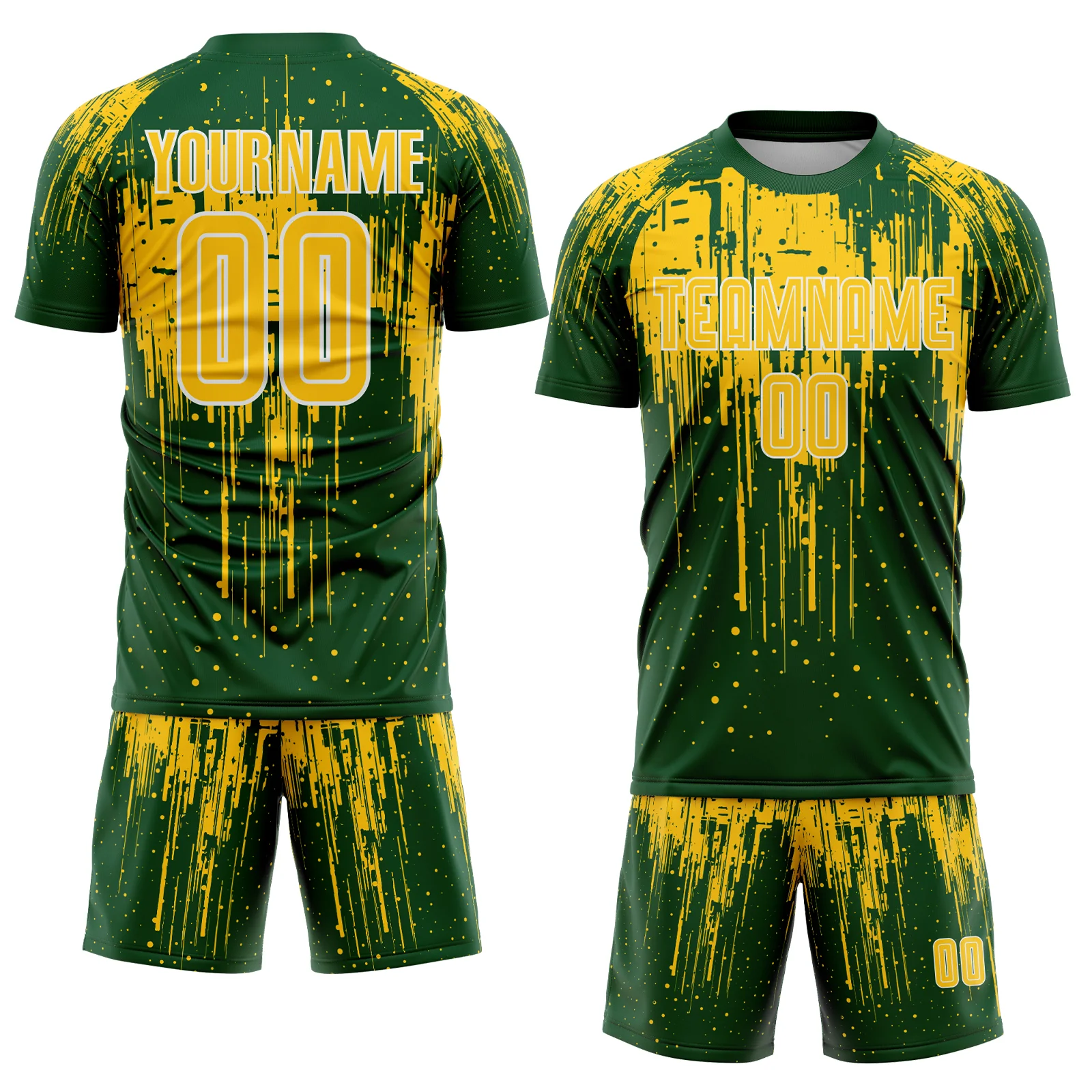 Custom Green Yellow-White Dripping Splatte Pattern Sports Sublimation Soccer Uniform Jersey - Image 2