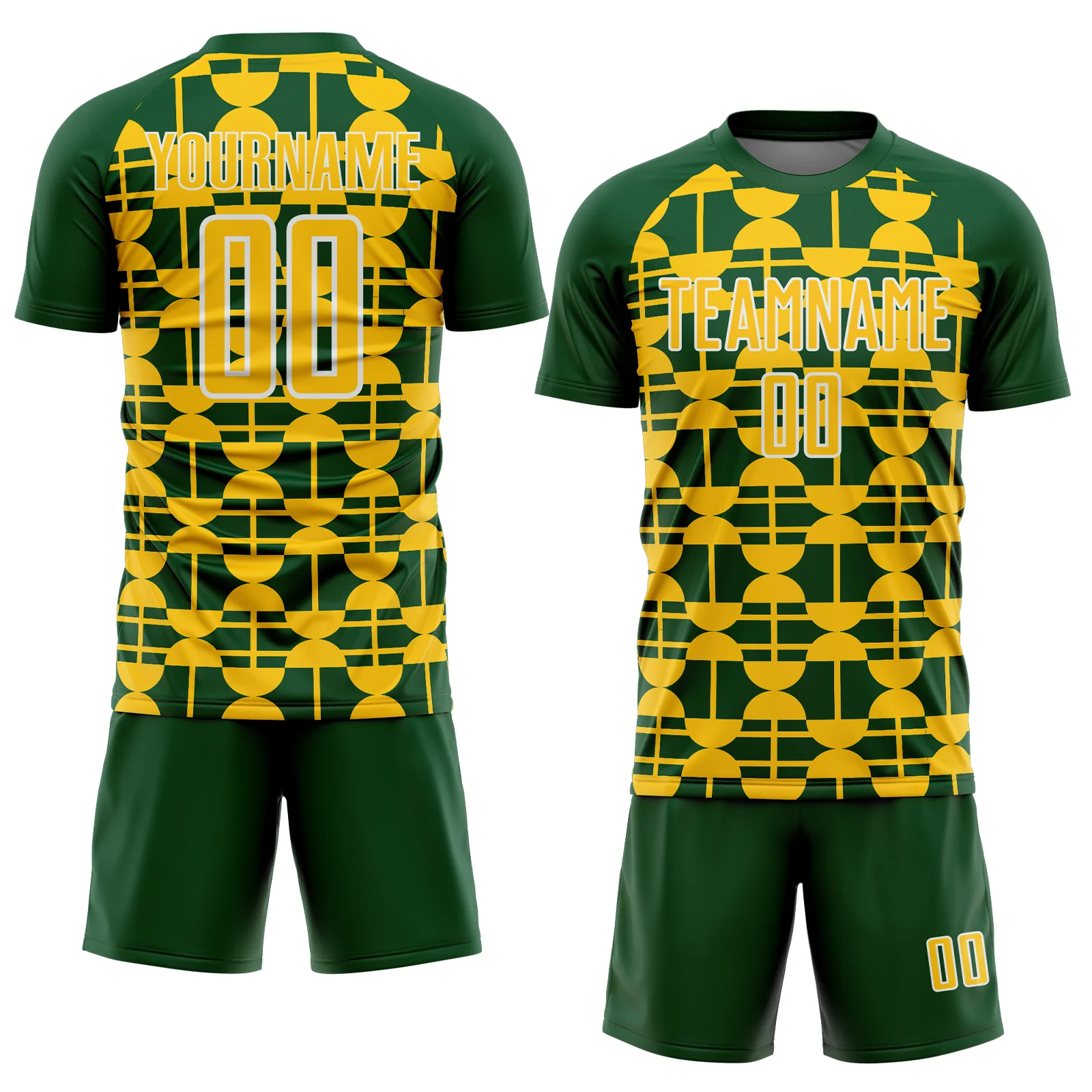 Custom Green Yellow-White Geometric Shapes Sports Sublimation Soccer Uniform Jersey - Image 2