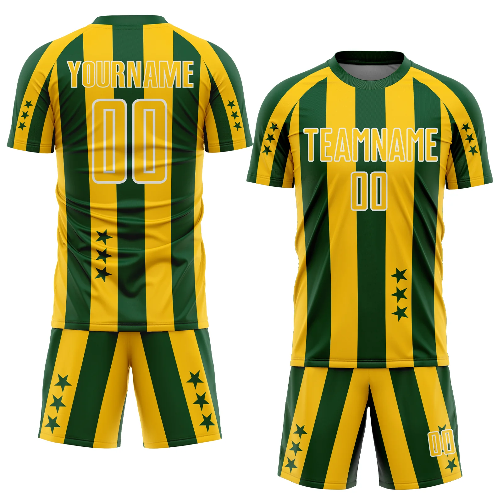 Custom Green Yellow-White Stars And Stripes Sports Sublimation Soccer Uniform Jersey - Image 2