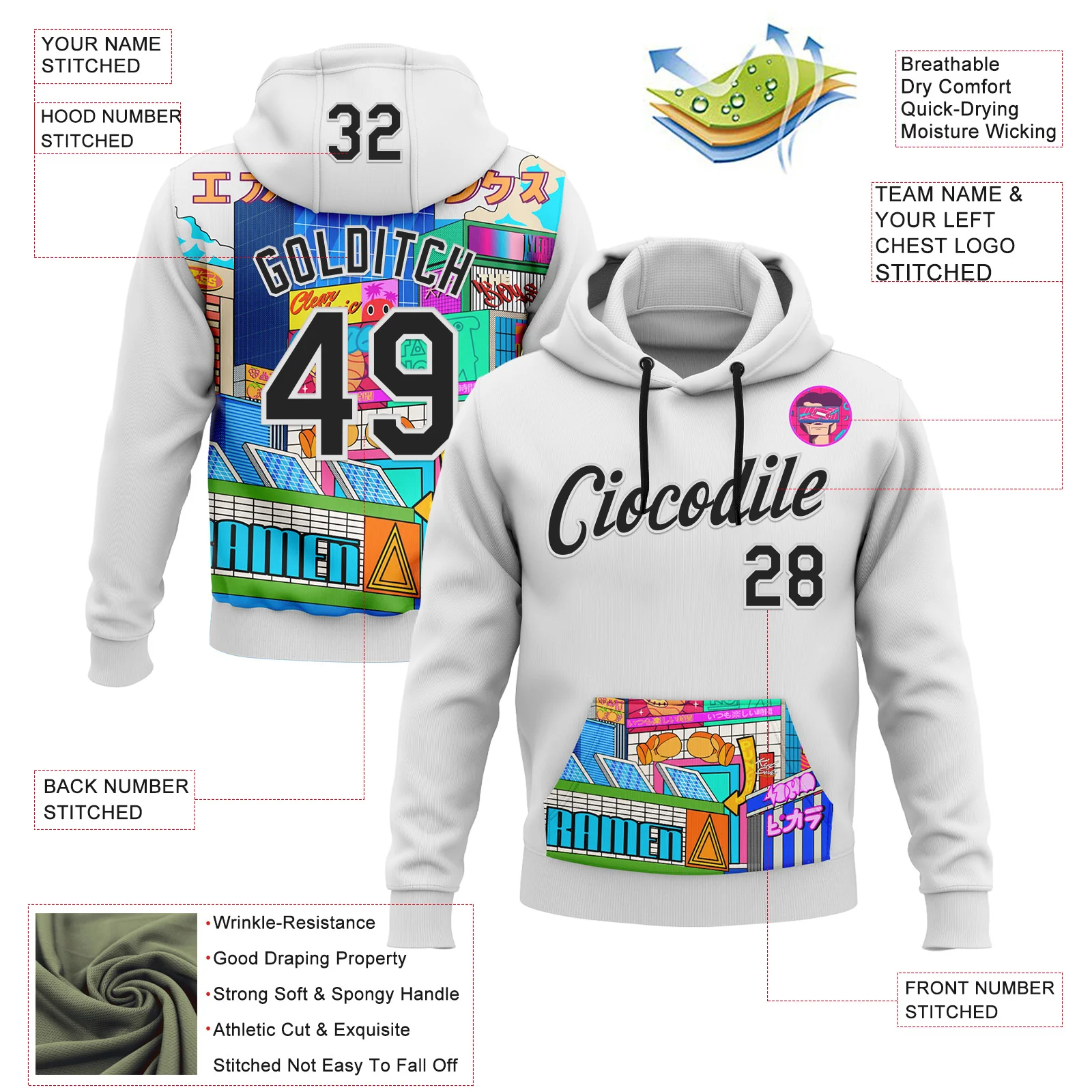 Custom Stitched White Black 3D Vaunsart City Life Sports Pullover Sweatshirt Hoodie - Image 2