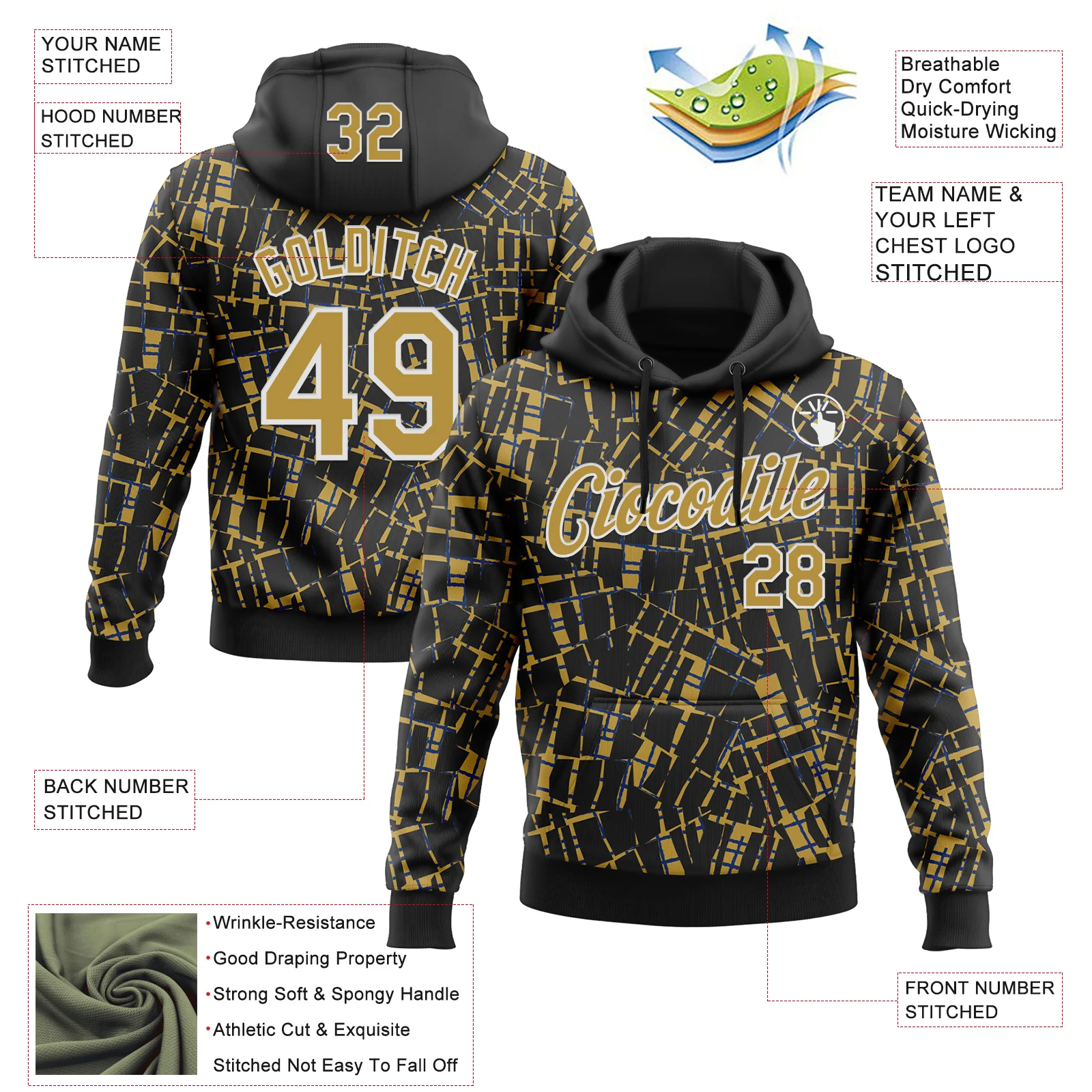 Custom Stitched Black Red-White 3D Pattern Design Line Sports Pullover Sweatshirt Hoodie - Image 2