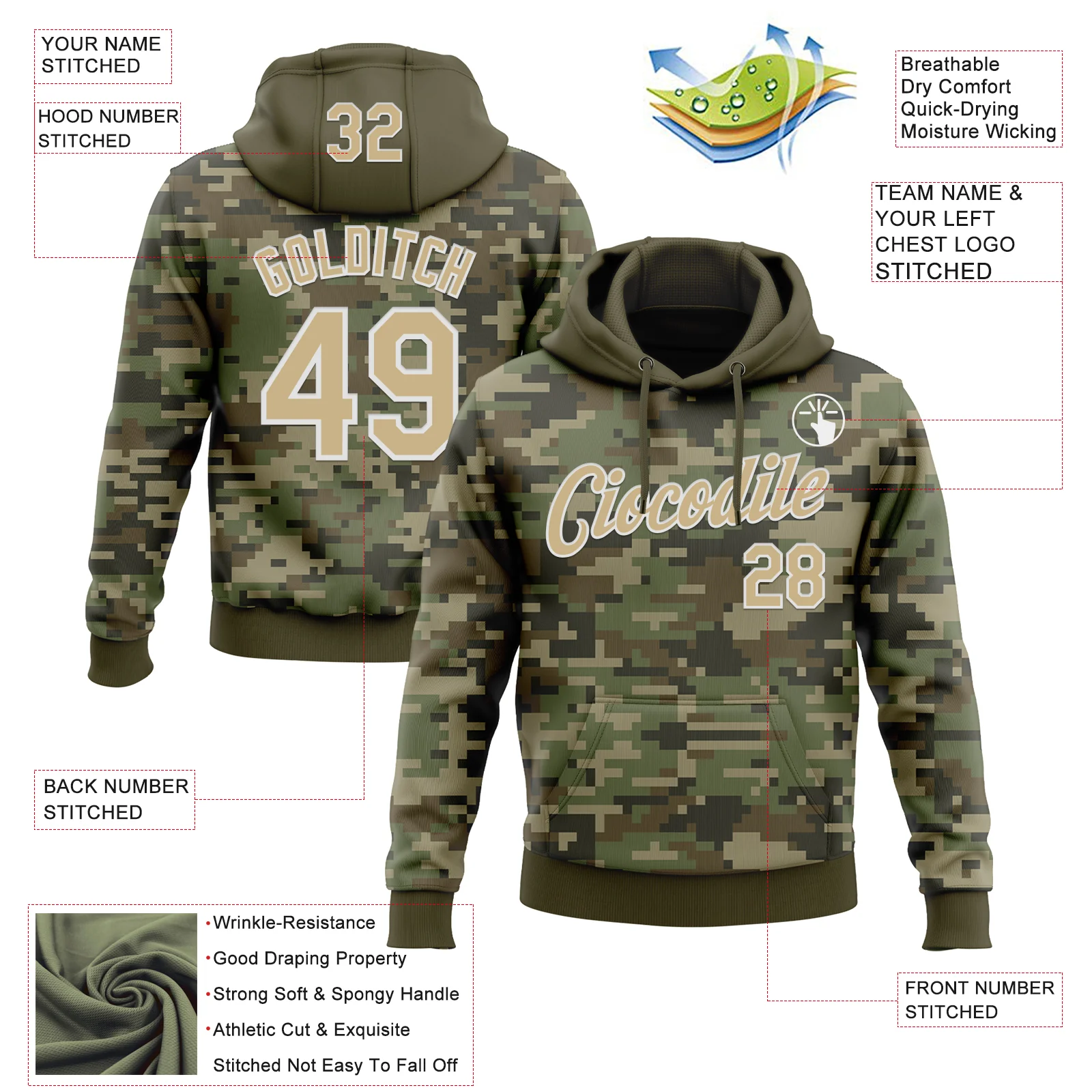 Custom Stitched Camo Vegas Gold-White 3D Salute To Service Sports Pullover Sweatshirt Hoodie - Image 2