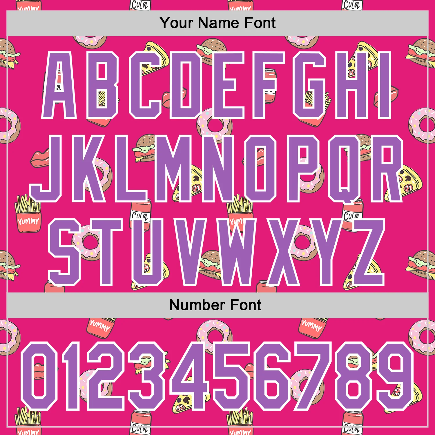 Custom Hot Pink Medium Purple-White 3D Pattern Design Foodie Fast Food Pizza Donut Cola Authentic Baseball Jersey - Image 5